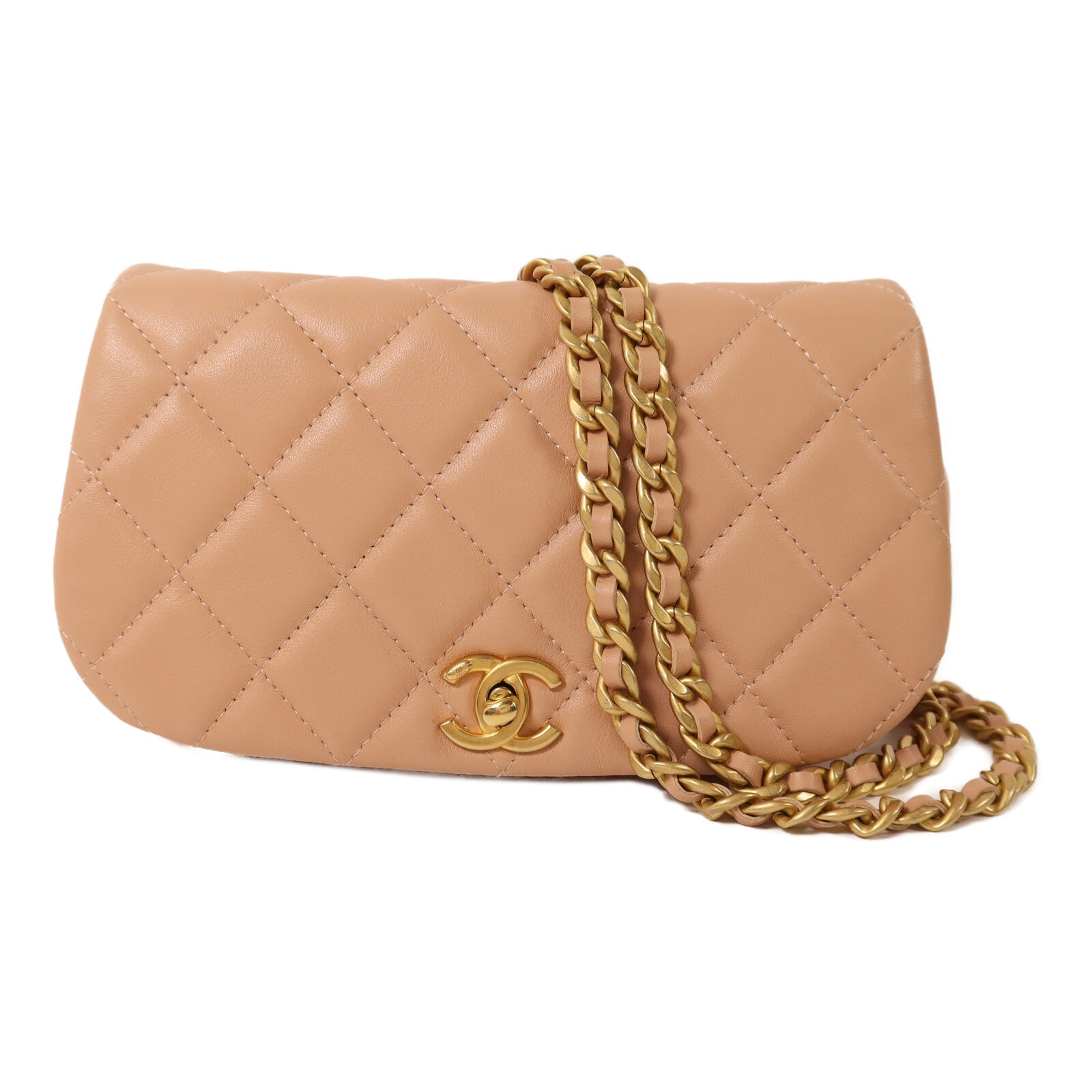 CHANEL 牛皮皮革Chain Shoulder金扣鏈帶肩背袋