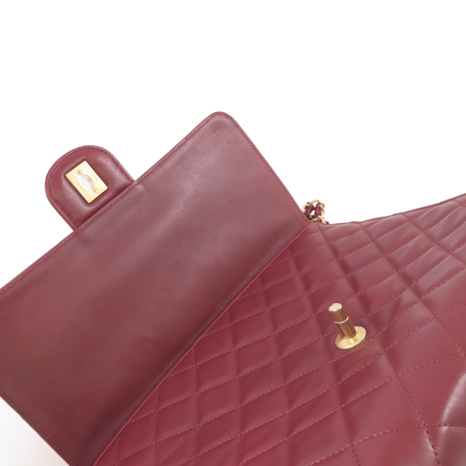 CHANEL 【激減優惠】菱格牛皮皮革Chain Shoulder Bag金扣鏈帶肩背袋酒紅色