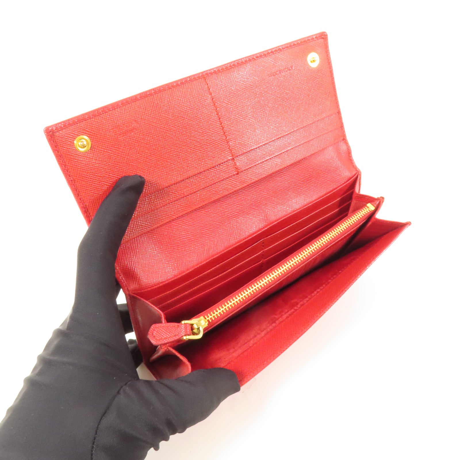 PRADA Saffiano皮革Long Wallet金扣長錢包