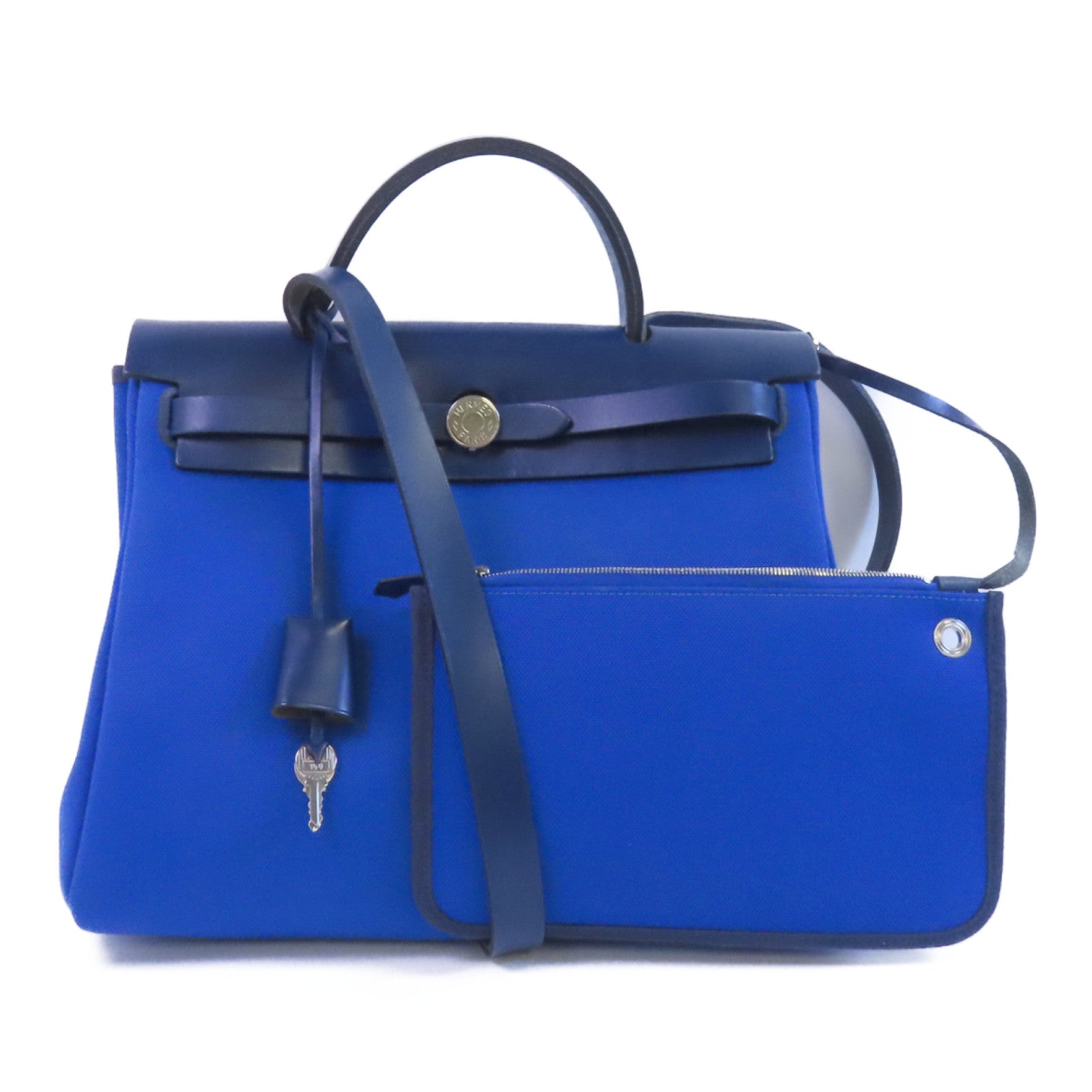 HERMES Toile H帆布Herbag PM銀扣手挽肩背兩用袋