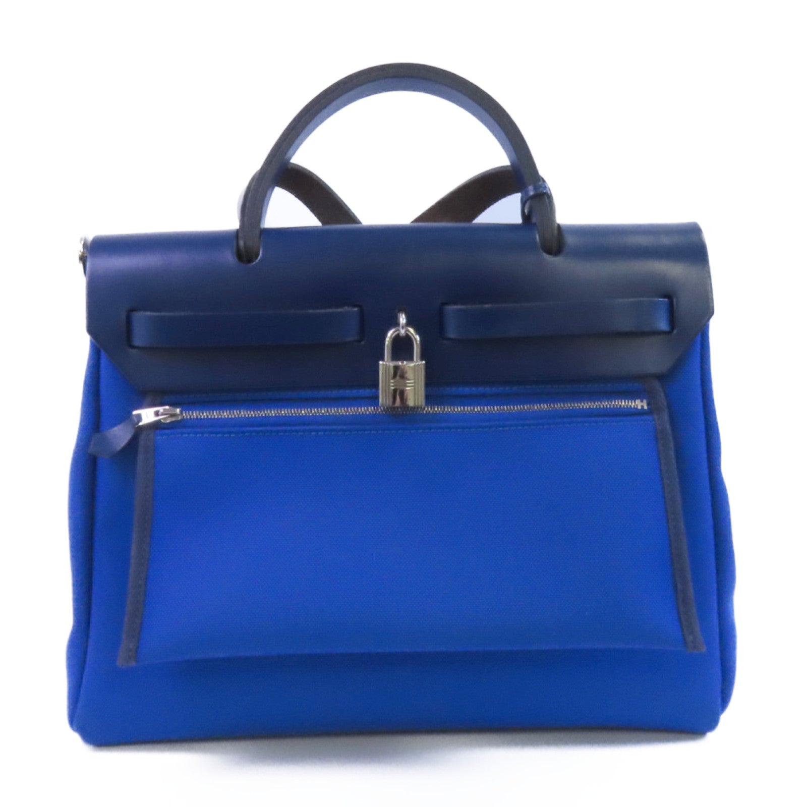 HERMES Toile H帆布Herbag PM銀扣手挽肩背兩用袋