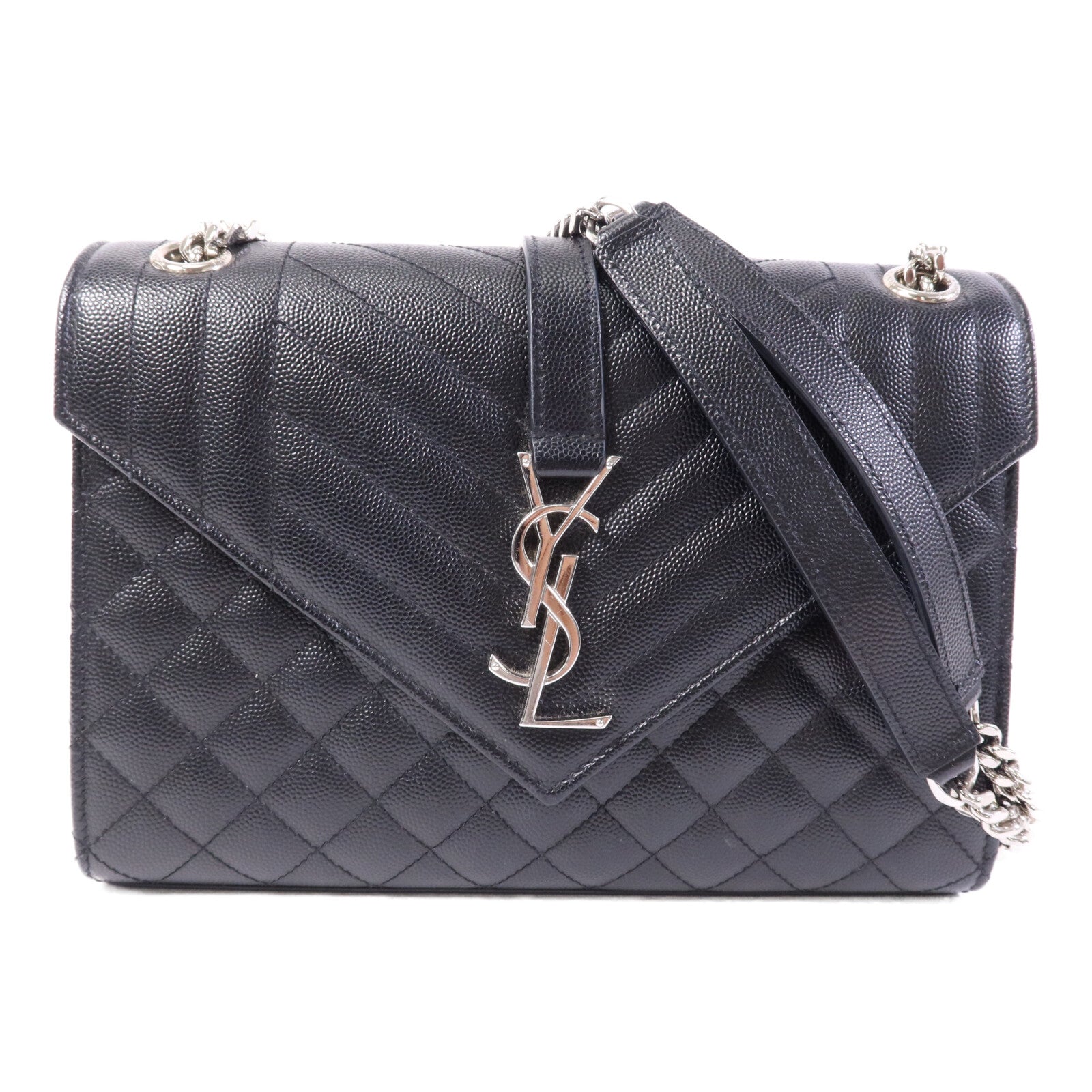 SAINT LAURENT 牛皮皮革Envelope Medium銀扣鏈帶肩背袋