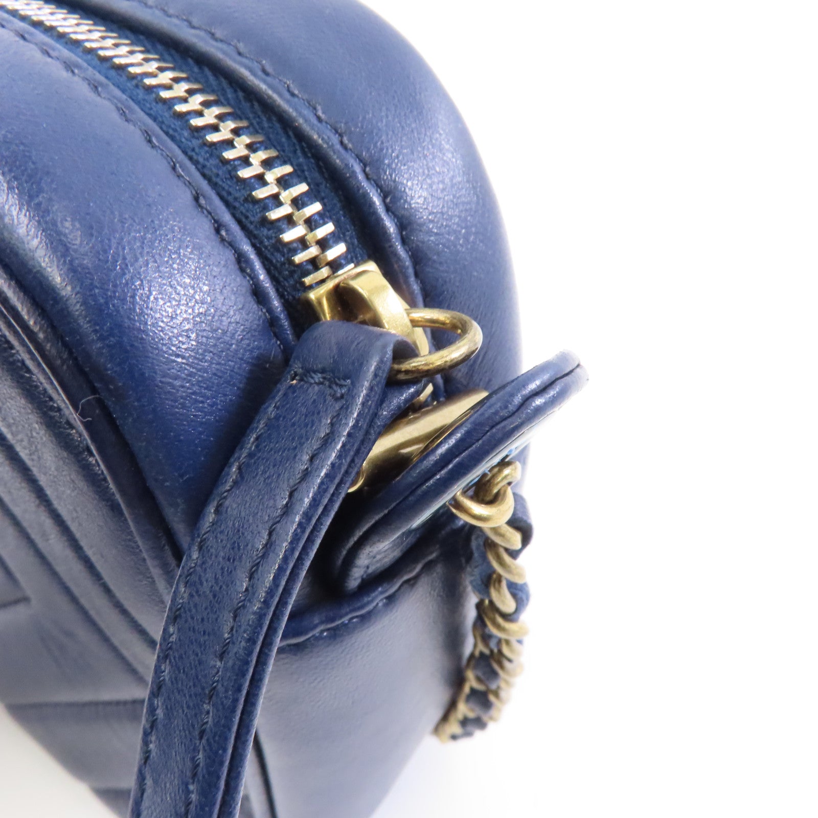 CHANEL 【激減優惠】斜紋牛皮皮革Chain Shoulder Bag金扣鏈帶肩背袋藍色