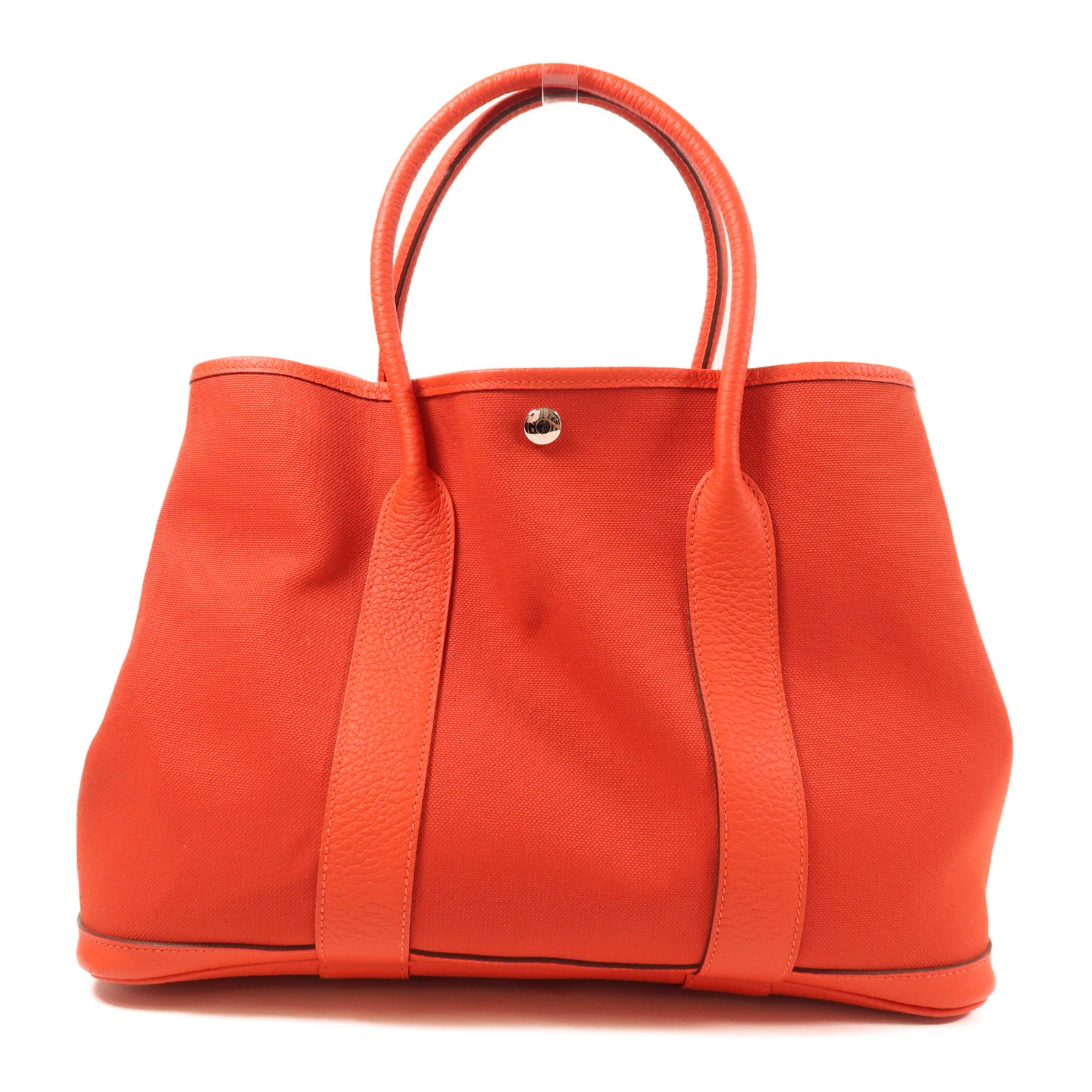 HERMES 帆布Garden Party PM銀扣手挽袋Rouge Exotique