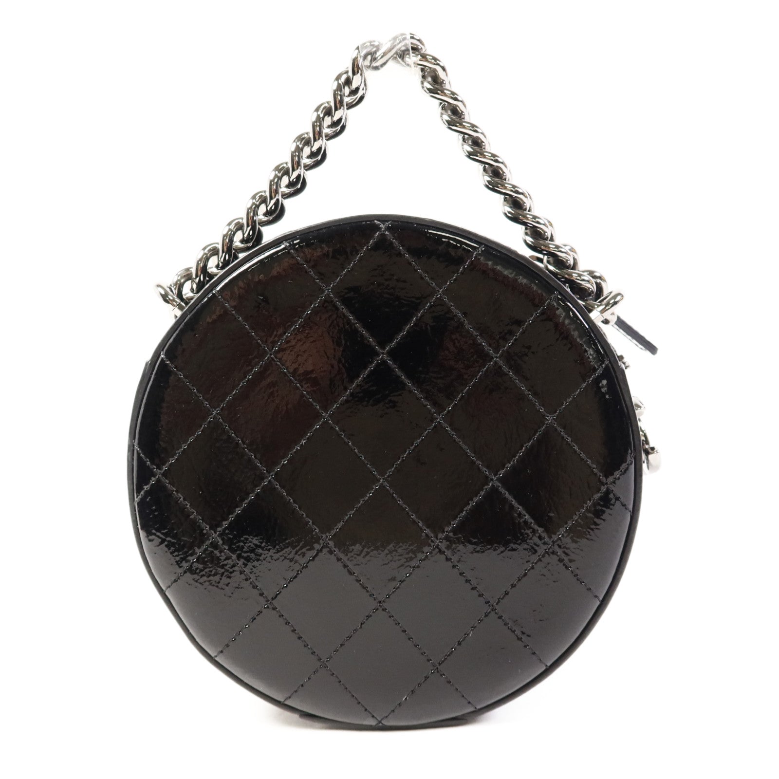 CHANEL 漆皮皮革Chain Shoulder Bag銀扣手挽肩背兩用袋
