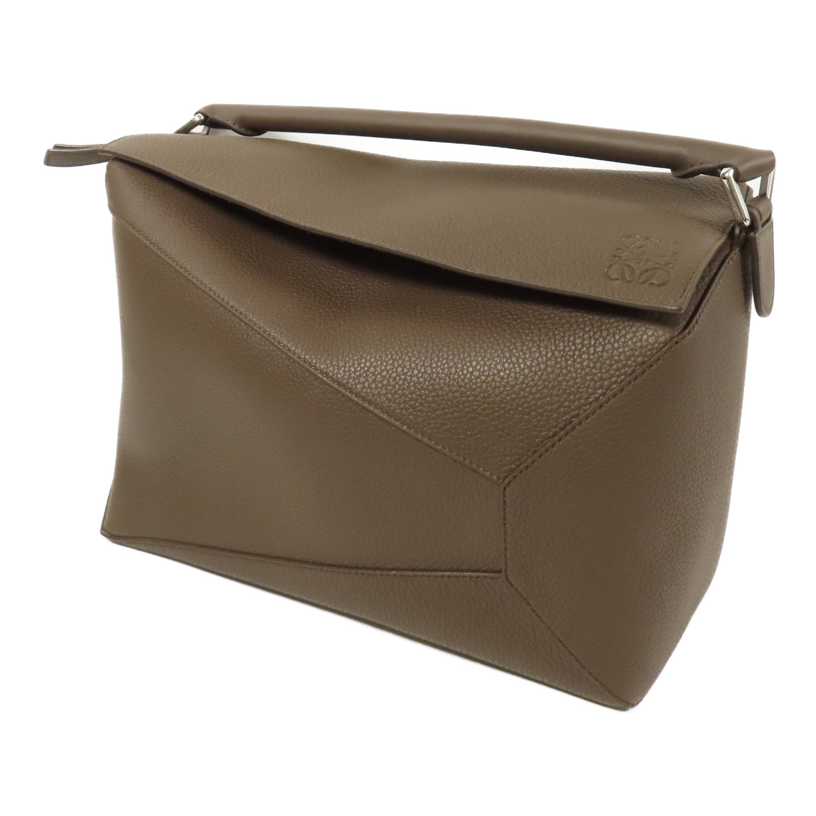 LOEWE 牛皮皮革Large Puzzle Edge銀扣手挽肩背兩用袋