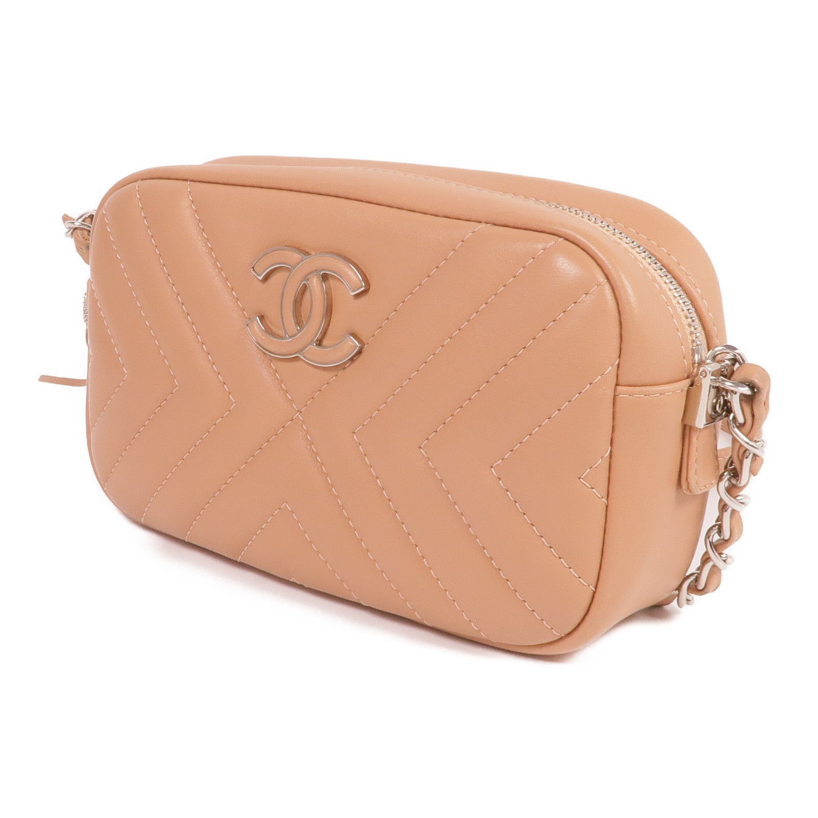 CHANEL 羊皮皮革Chain Shoulder銀扣鏈帶肩背袋