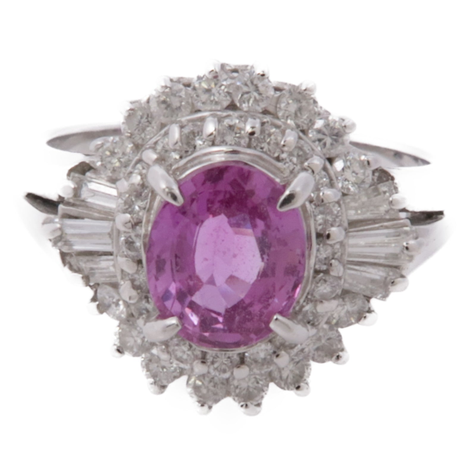 JEWELRY 【激減優惠】PT850鉑金Pink Sapphire/Diamond Ring粉紅藍寶石/鑽石戒指US#6