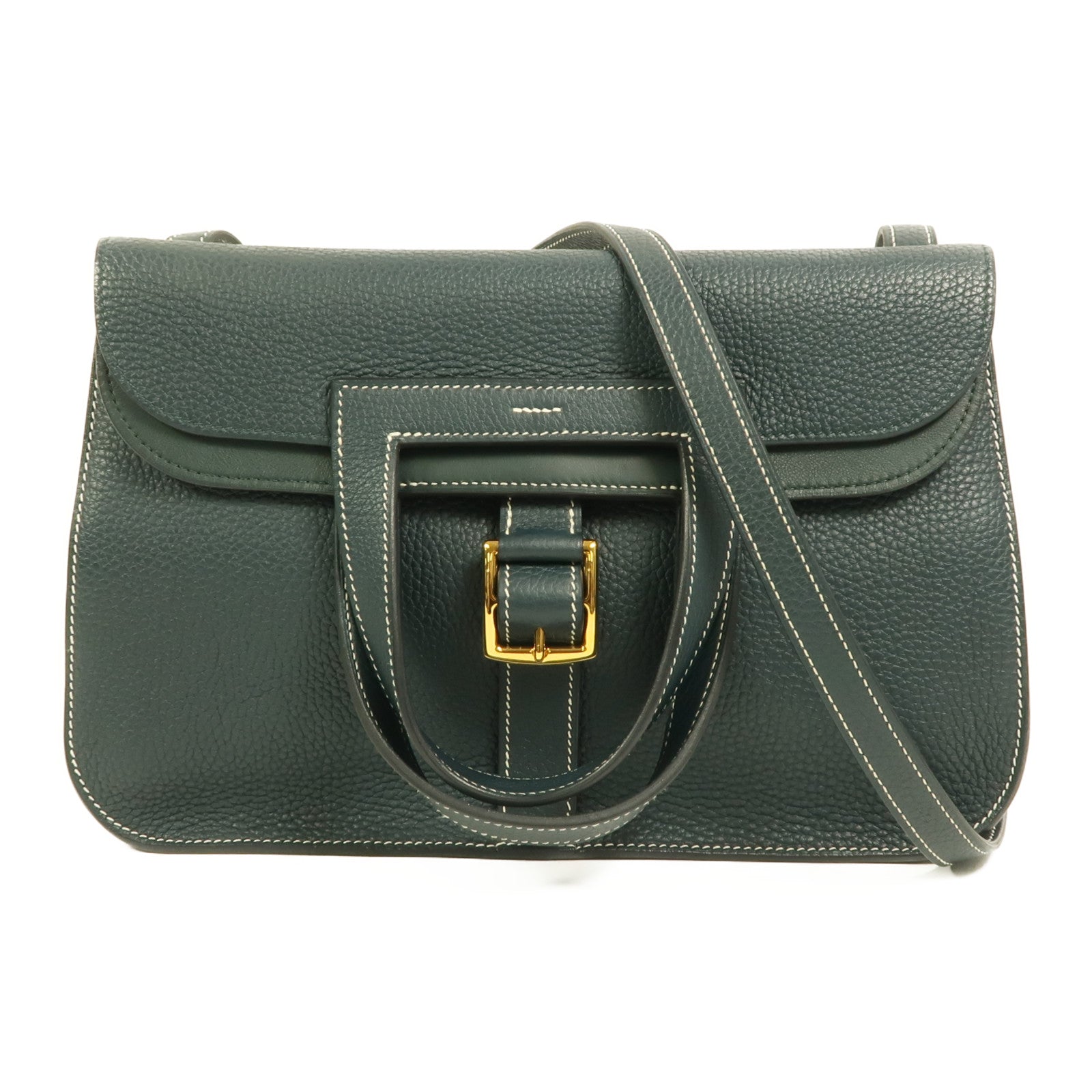 HERMES Clemence皮革Halzan 31手挽肩背兩用袋Vert Cypres