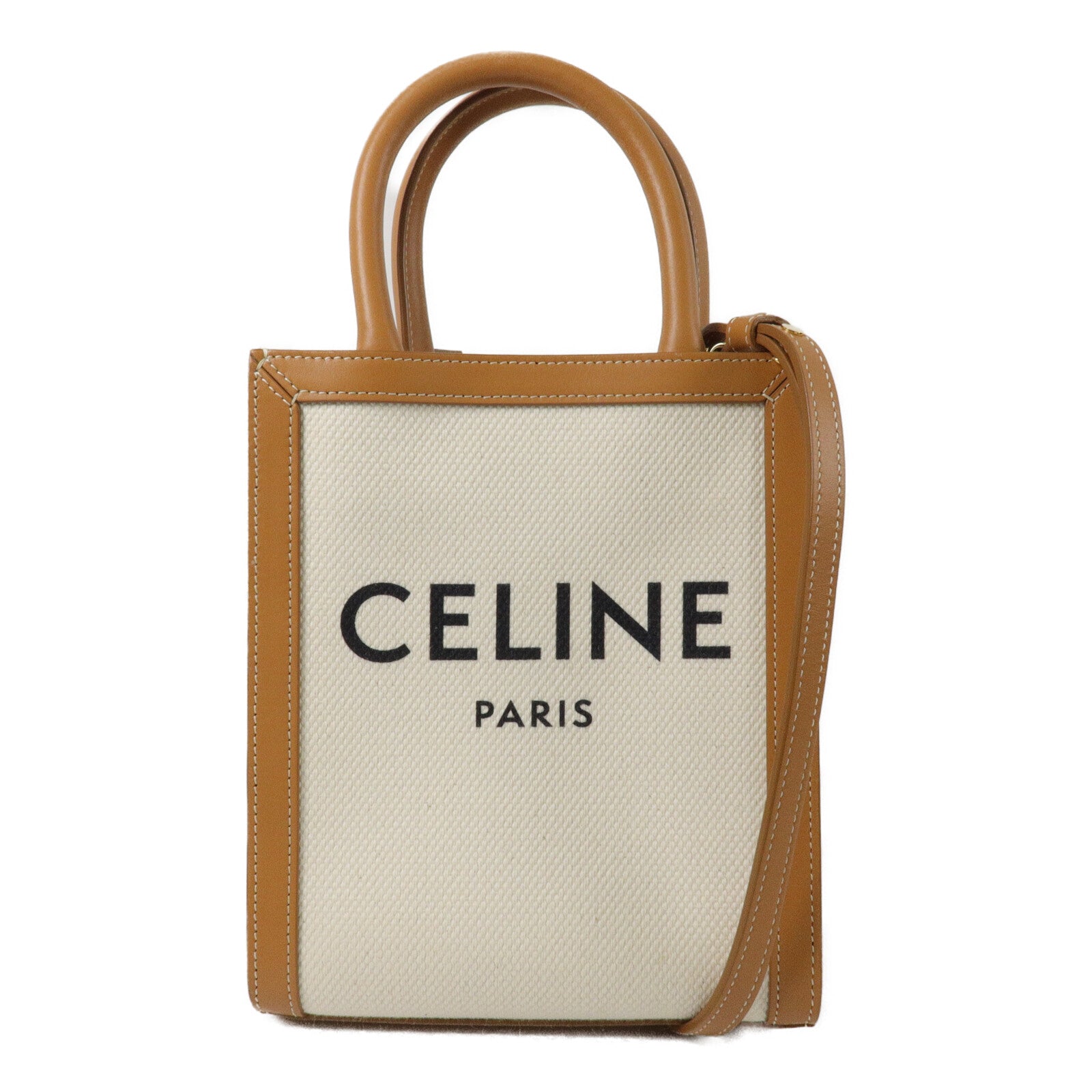 CELINE 帆布/牛皮皮革Mini Cabas Vertical手挽肩背兩用袋