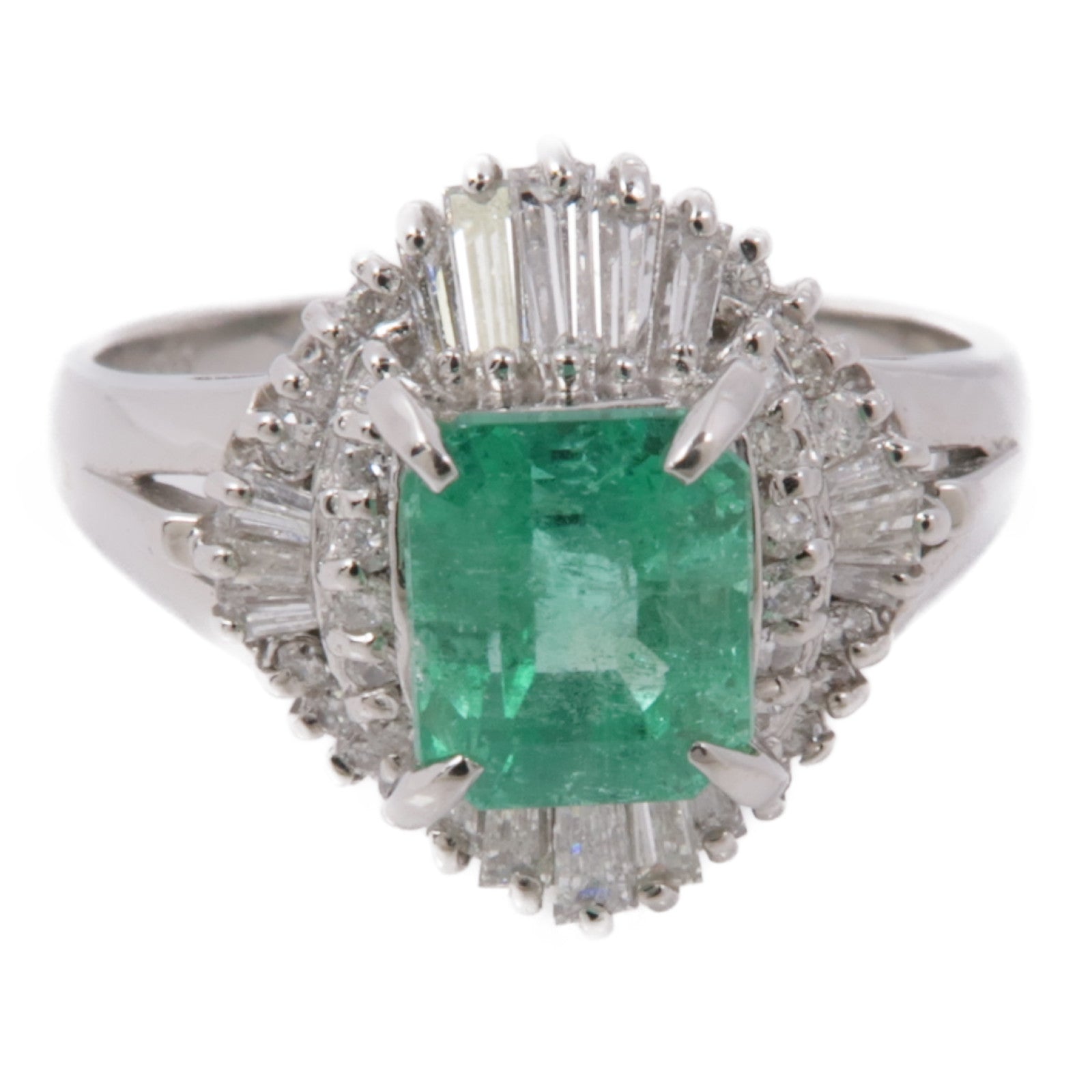 JEWELRY PT900鉑金Emerald/Diamond Ring綠寶石/鑽石戒指US#6.75