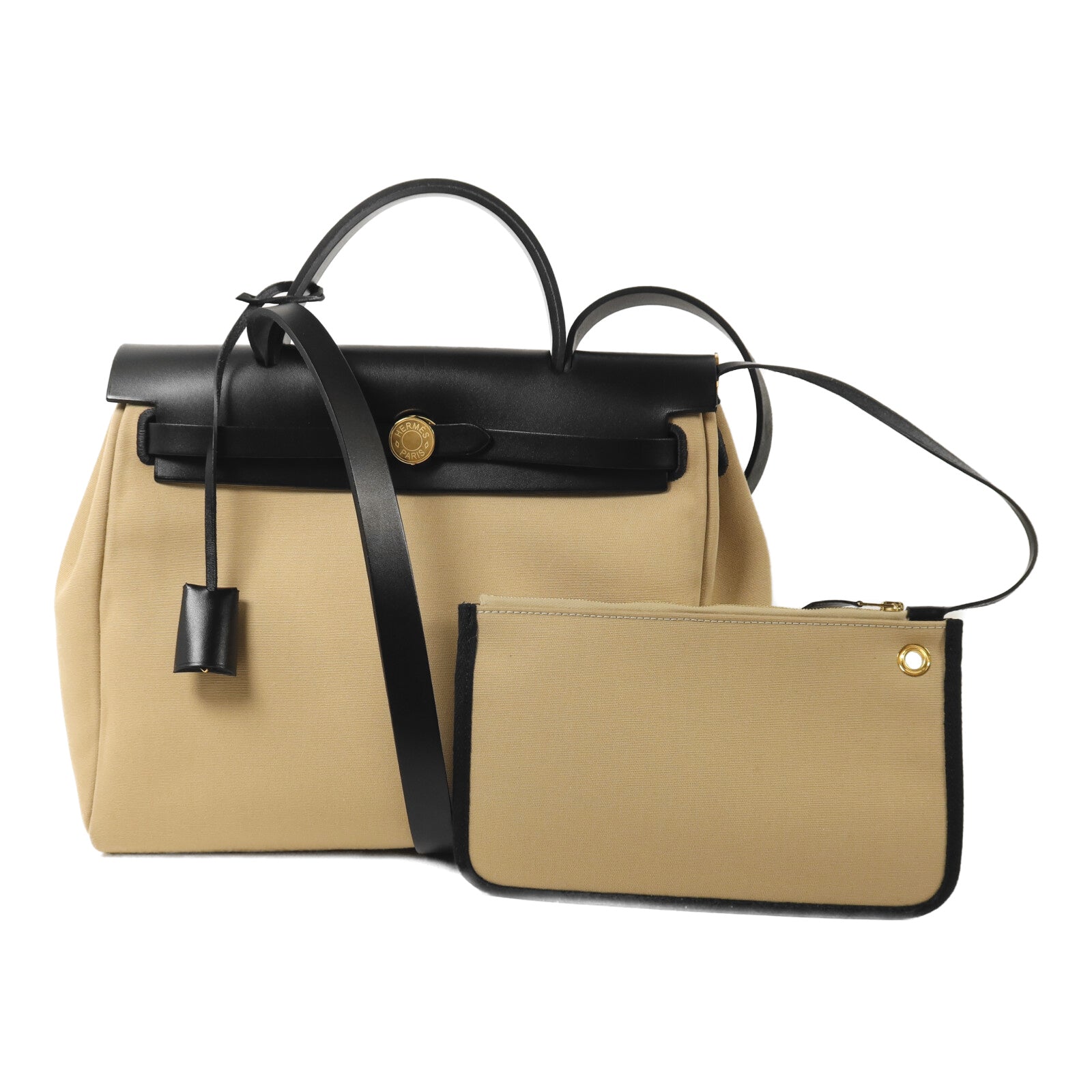 HERMES 帆布Herbag PM手挽肩背兩用袋Trench/Noir