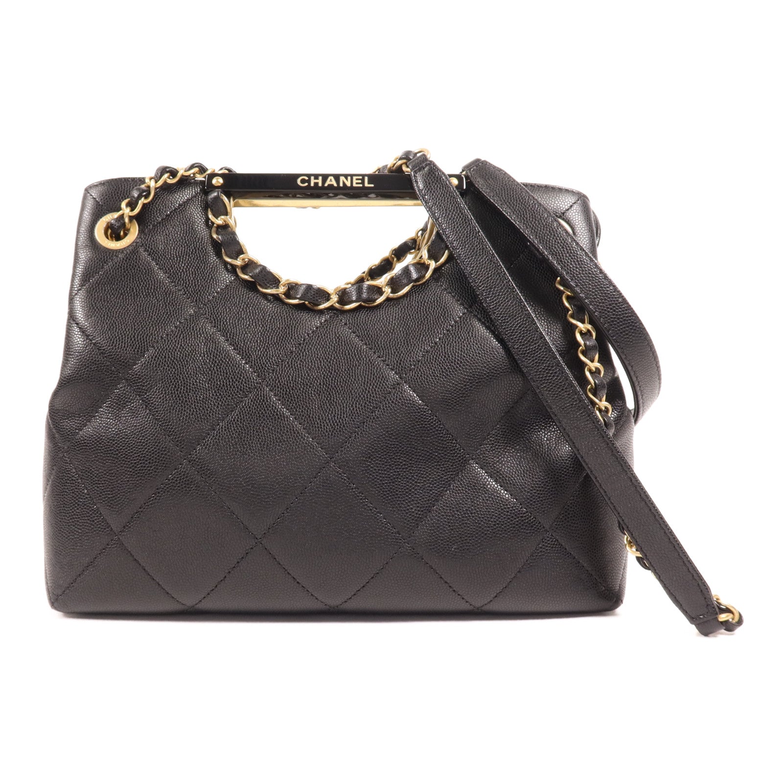 CHANEL 牛皮皮革Chain Shoulder金扣手挽肩背兩用袋