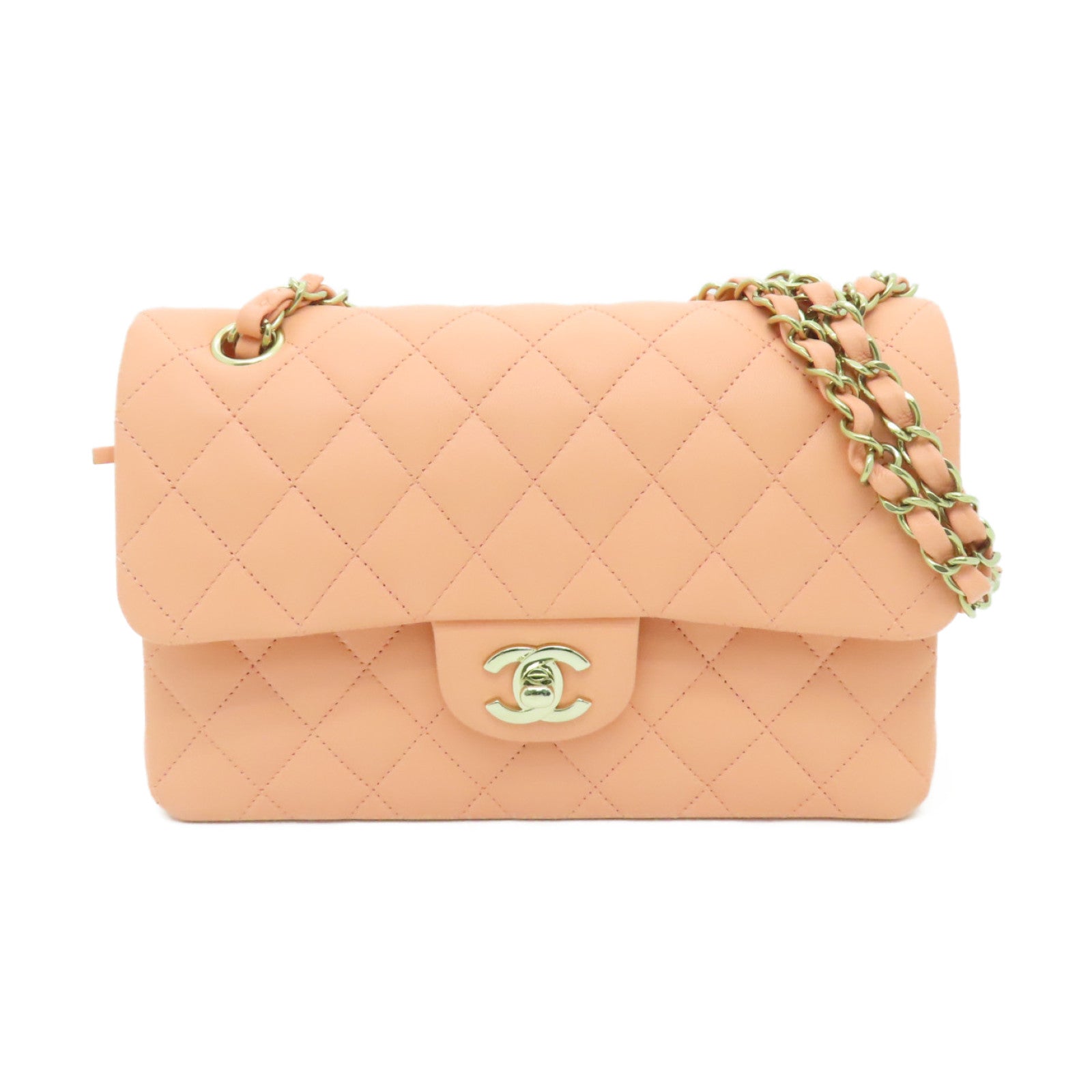 CHANEL rhombic sheepskin leather Classic Bag gold buckle chain shoulder bag pink