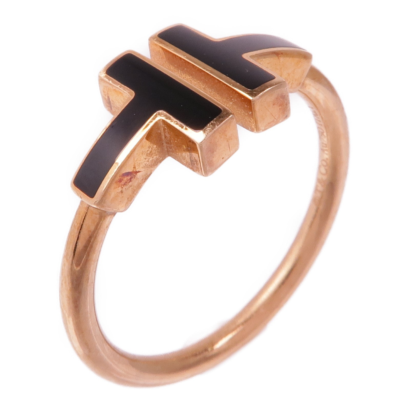 TIFFANY&CO 18K玫瑰金Black Onyx Wire Ring縞瑪瑙戒指US#7.5