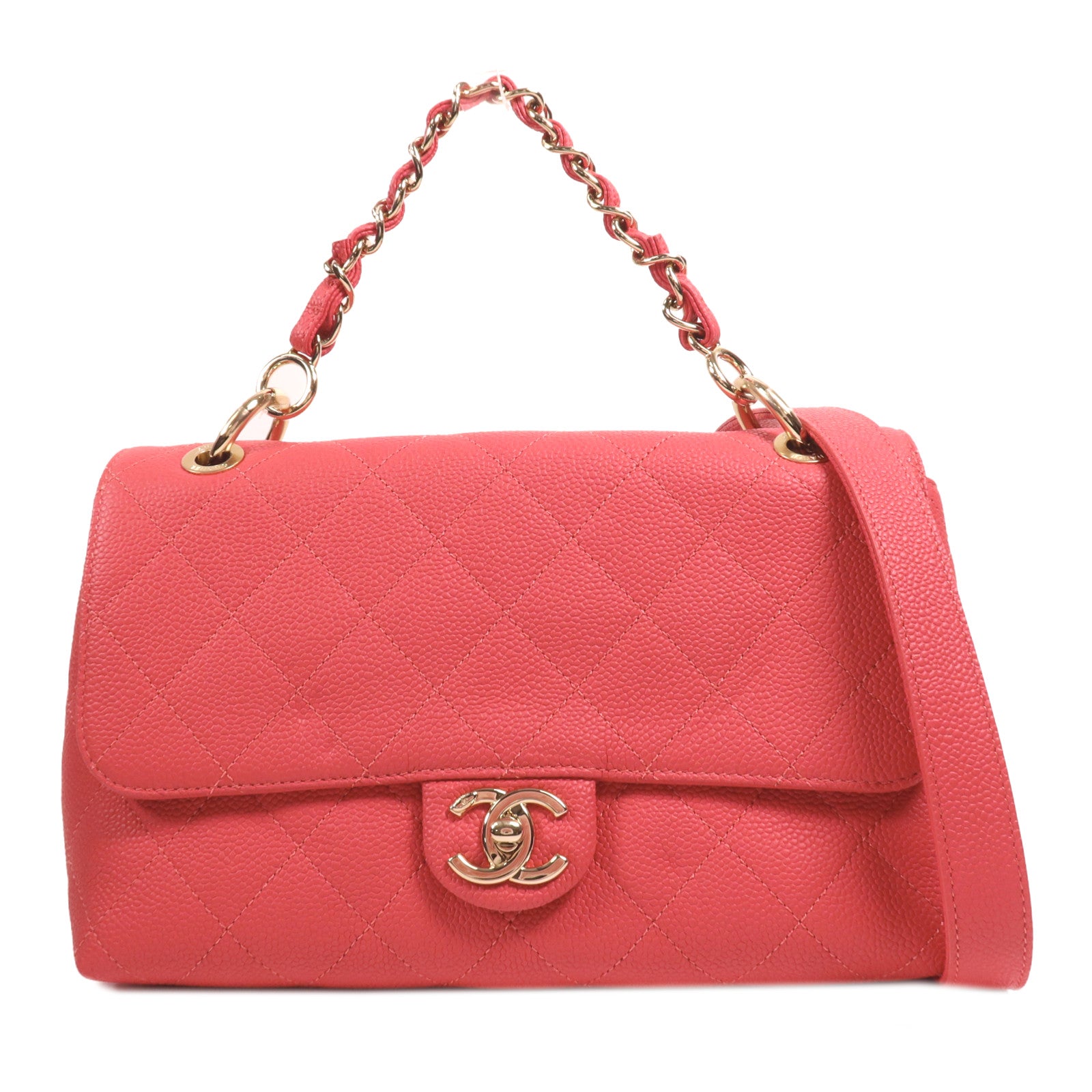 CHANEL 牛皮皮革Chain Shoulder金扣手挽肩背兩用袋