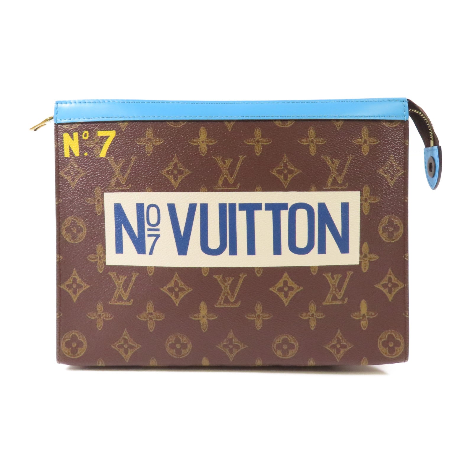 LOUIS VUITTON LV GHW Pochette Voyage MM Clutch Bag M81204 Monogram Brown/Blue