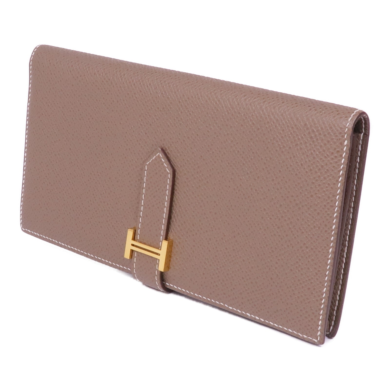 HERMES Epsom皮革Bearn Soufflet金扣長錢包Etoupe
