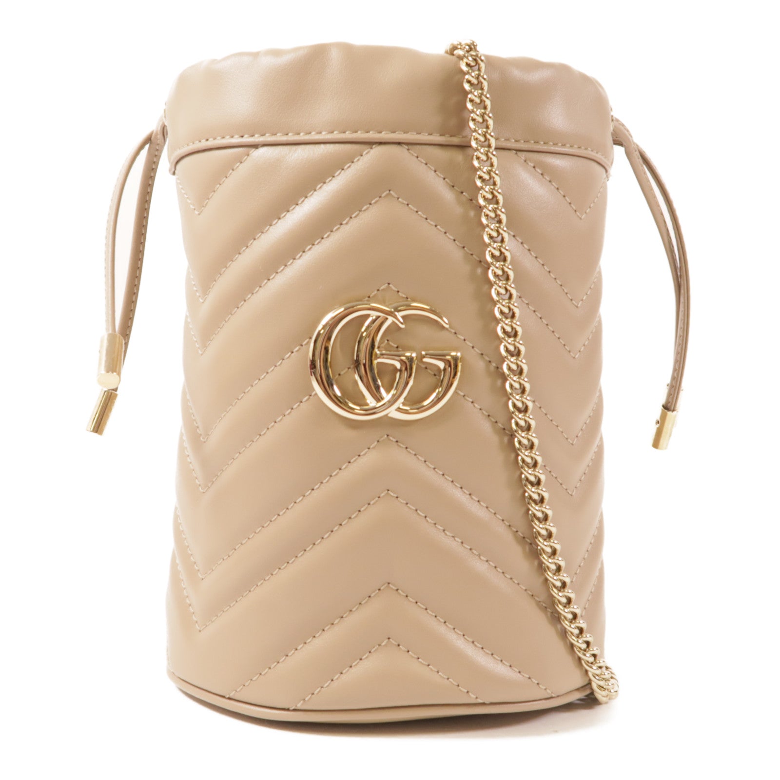 GUCCI 牛皮皮革GG Marmont Bucket金扣鏈帶肩背袋