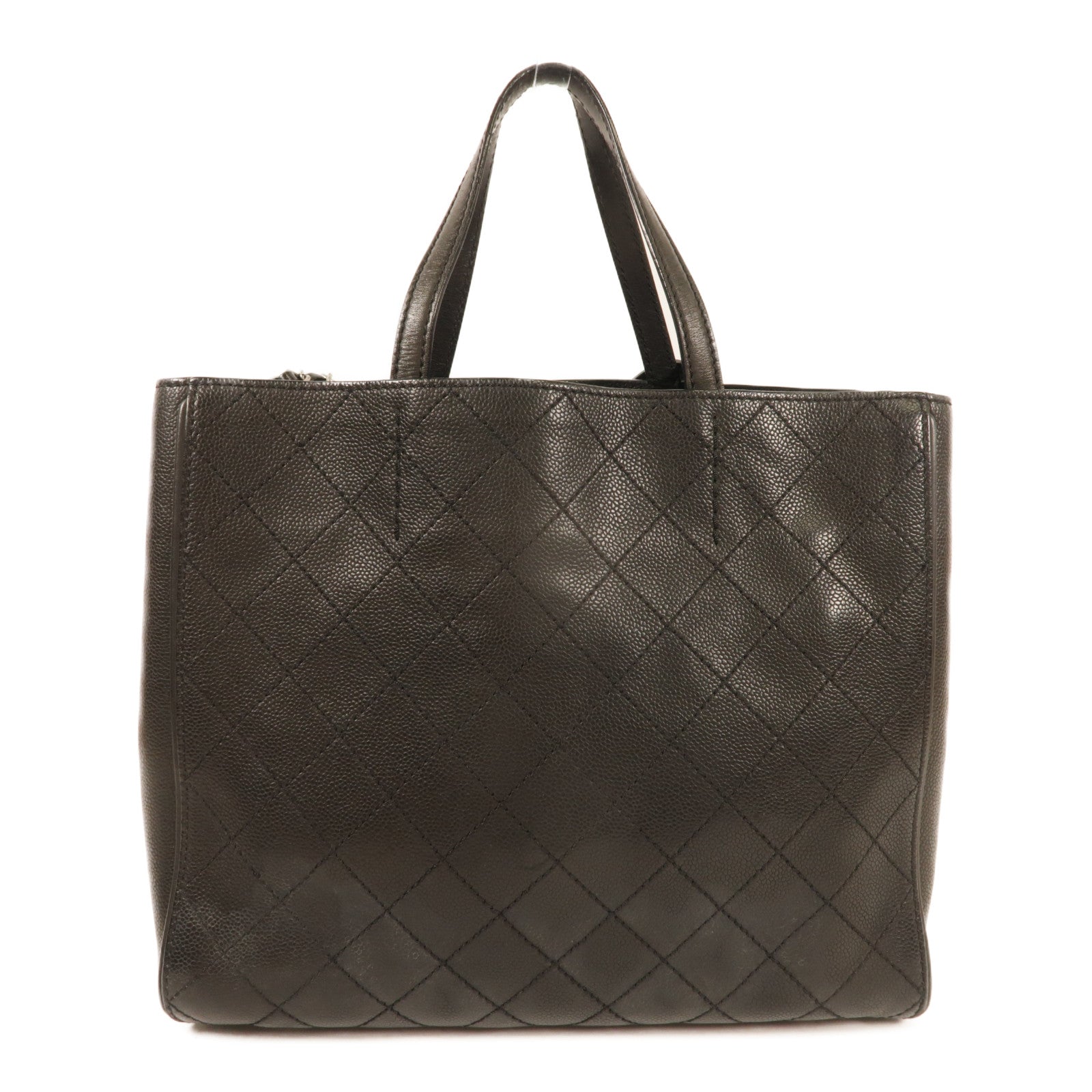 CHANEL 牛皮皮革2Way Shoulder銀扣手挽肩背兩用袋