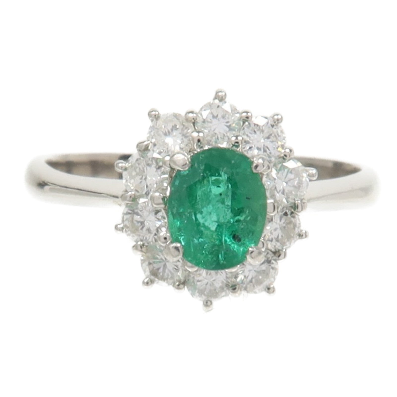 JEWELRY PT900鉑金Emerald Diamond Ring綠寶石/鑽石戒指US#6.75