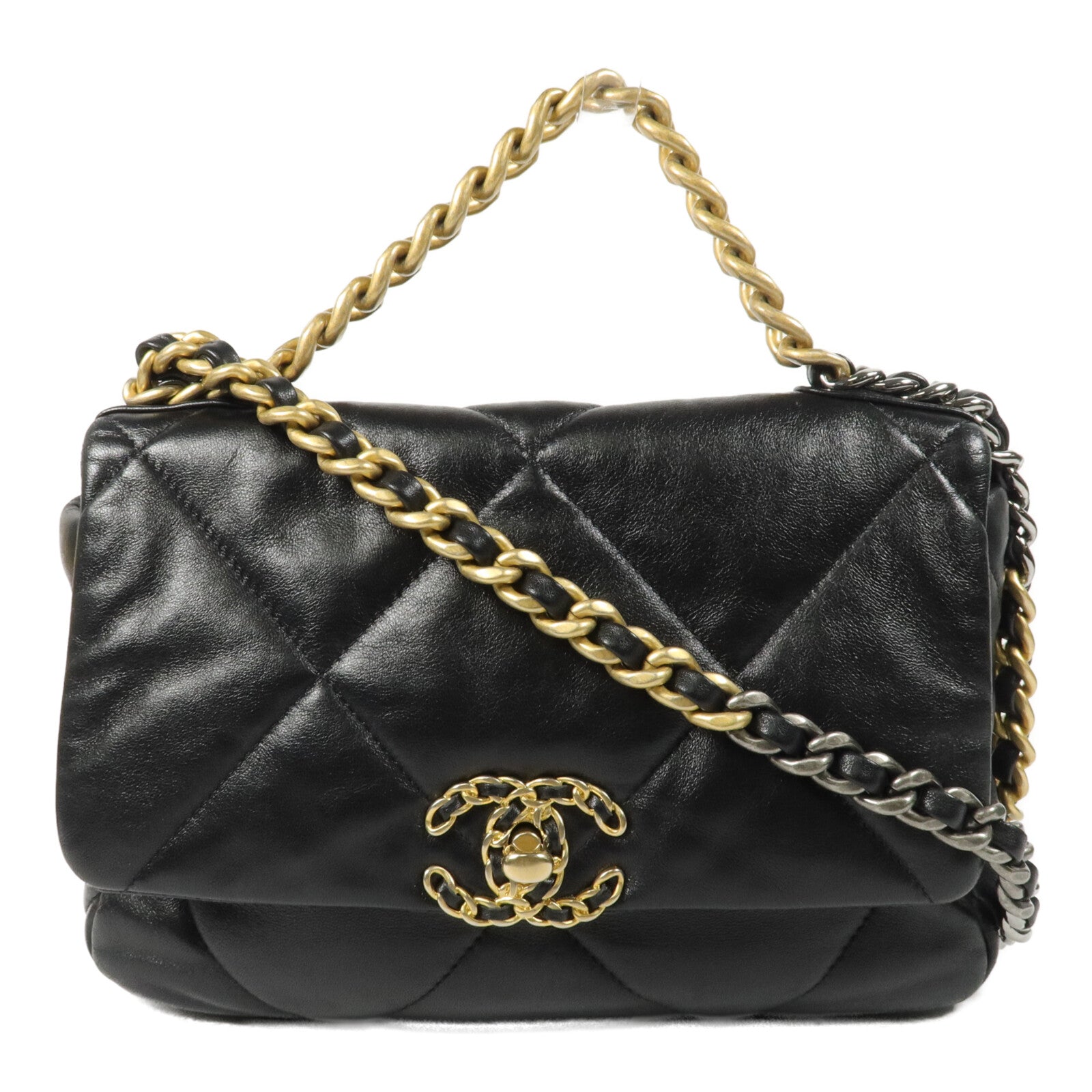 CHANEL 羊皮皮革C19 Small鏈帶手挽肩背兩用袋