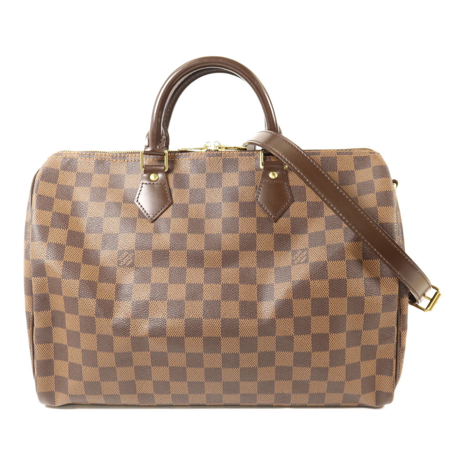 LOUIS VUITTON Damier Speedy Bandouliere 35金扣手挽肩背兩用袋