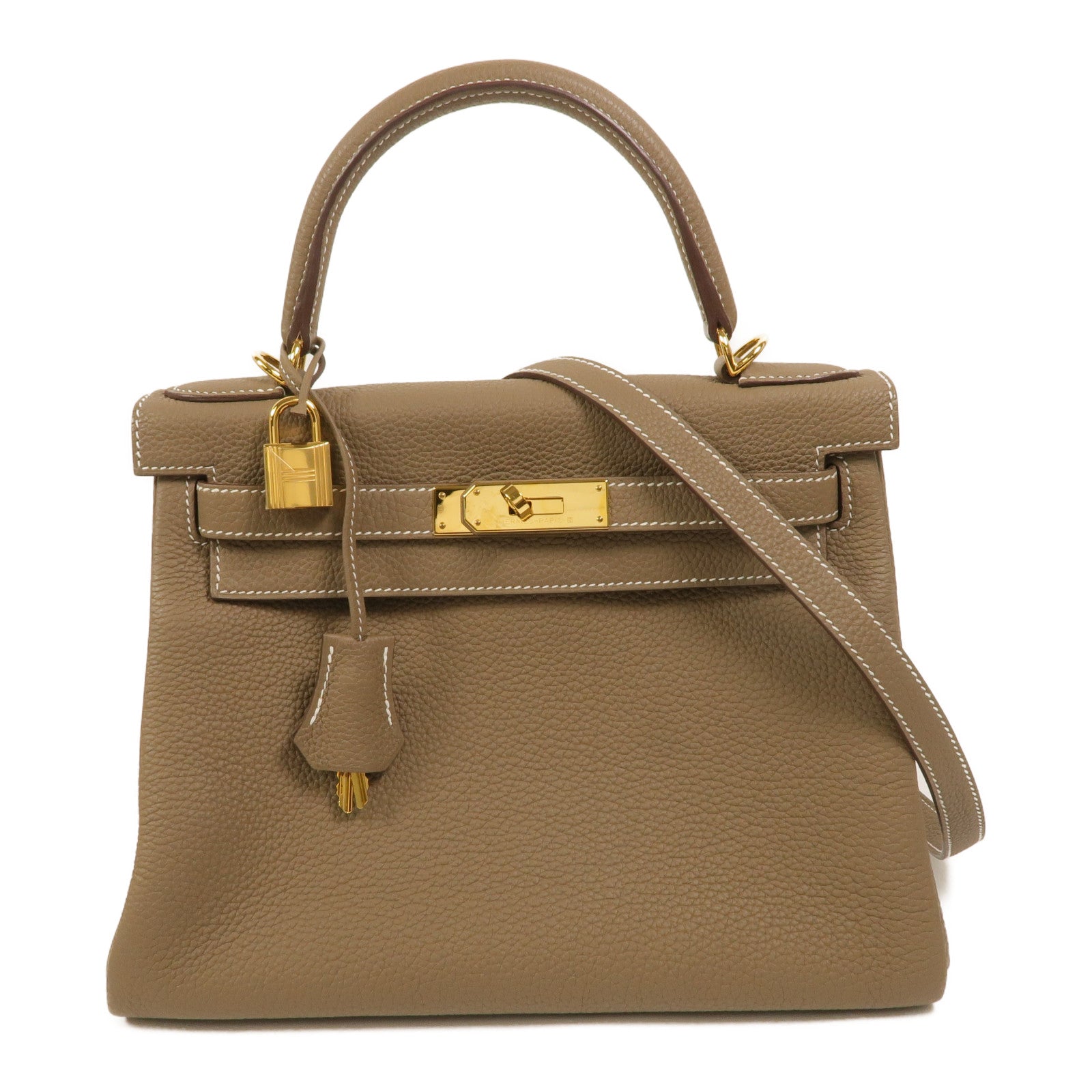 HERMES Togo皮革Kelly 28手挽肩背兩用袋Etoupe