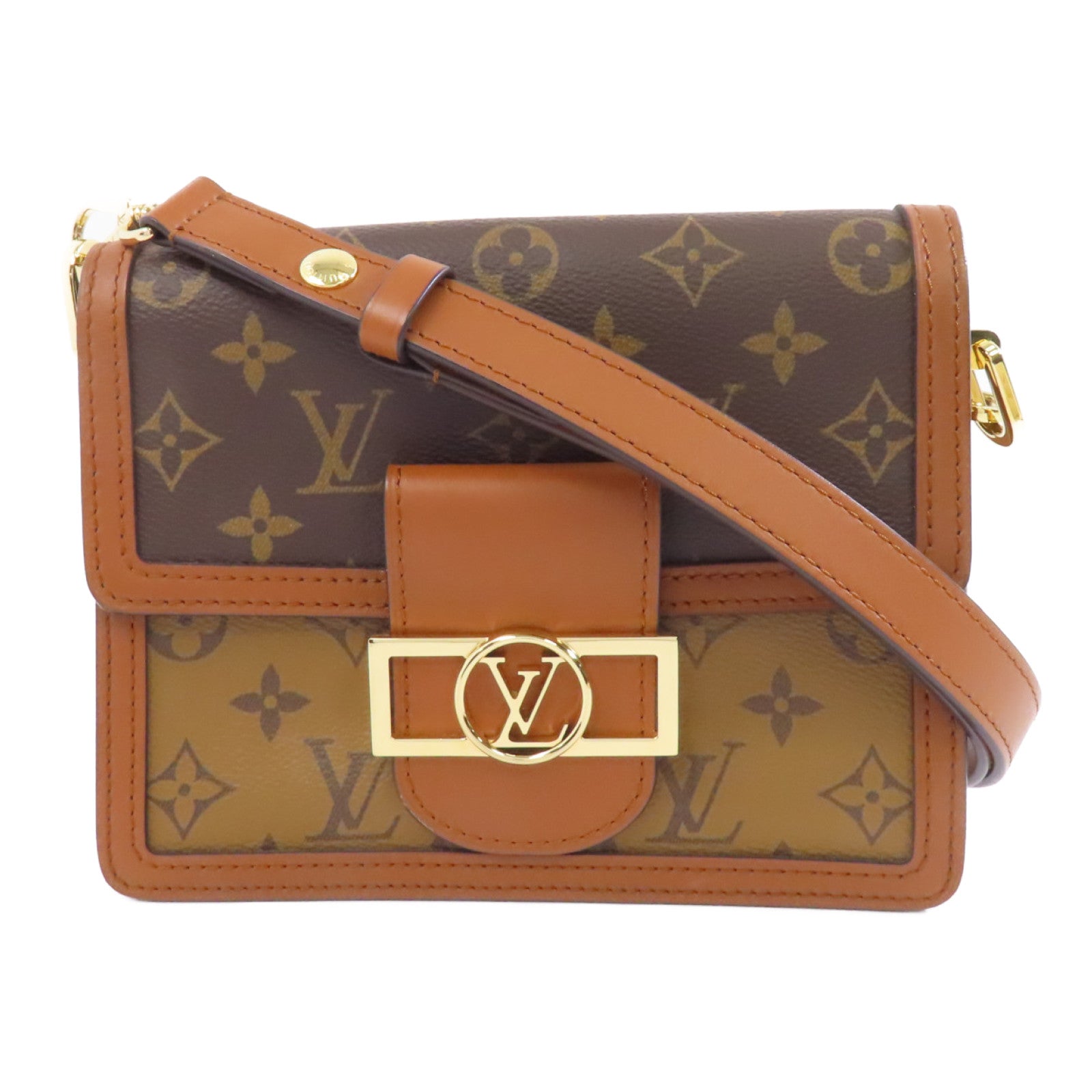 LOUIS VUITTON 【激減優惠】Monogram/Monogram Reverse Mini Dauphine金扣鏈帶肩背袋啡色