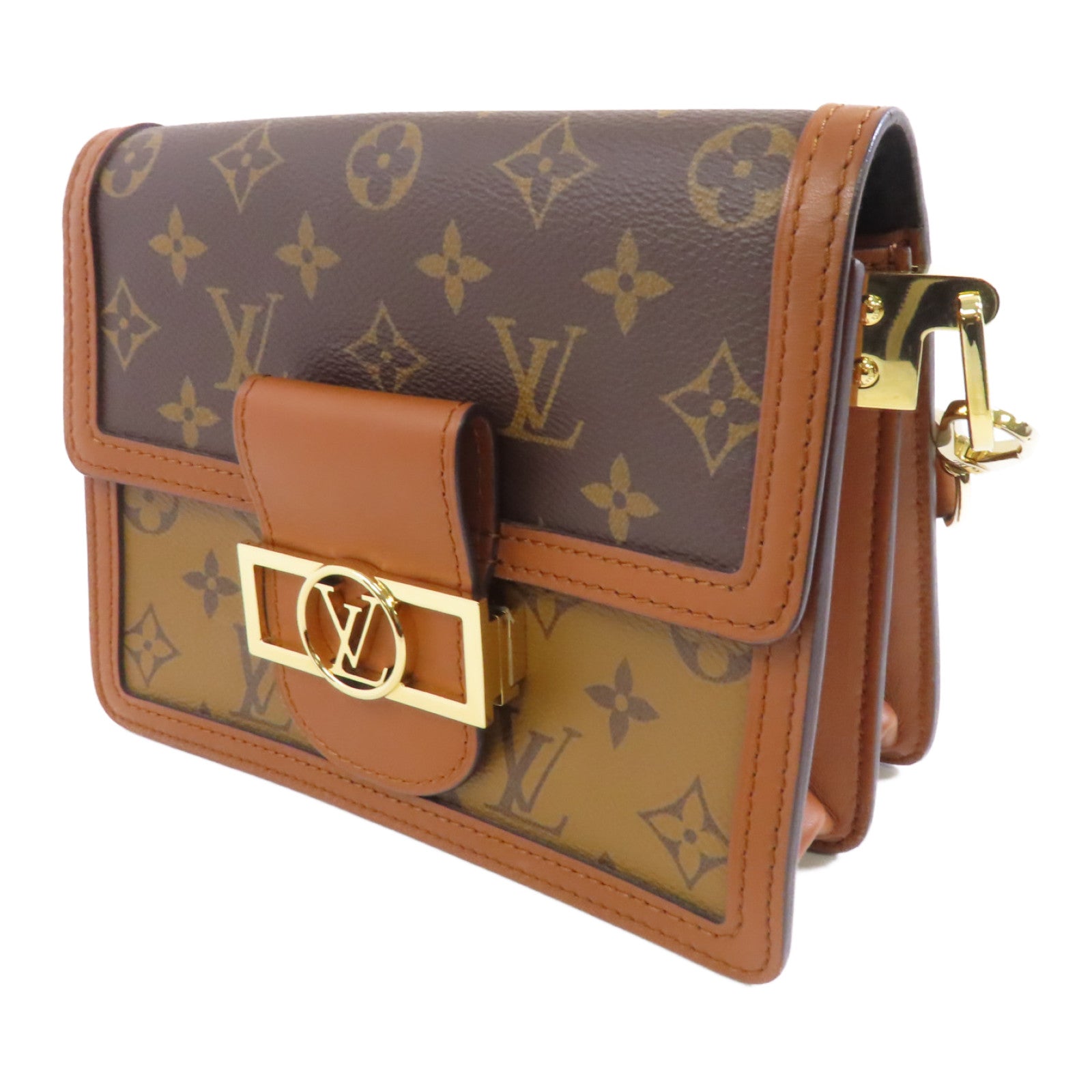 LOUIS VUITTON 【激減優惠】Monogram/Monogram Reverse Mini Dauphine金扣鏈帶肩背袋啡色