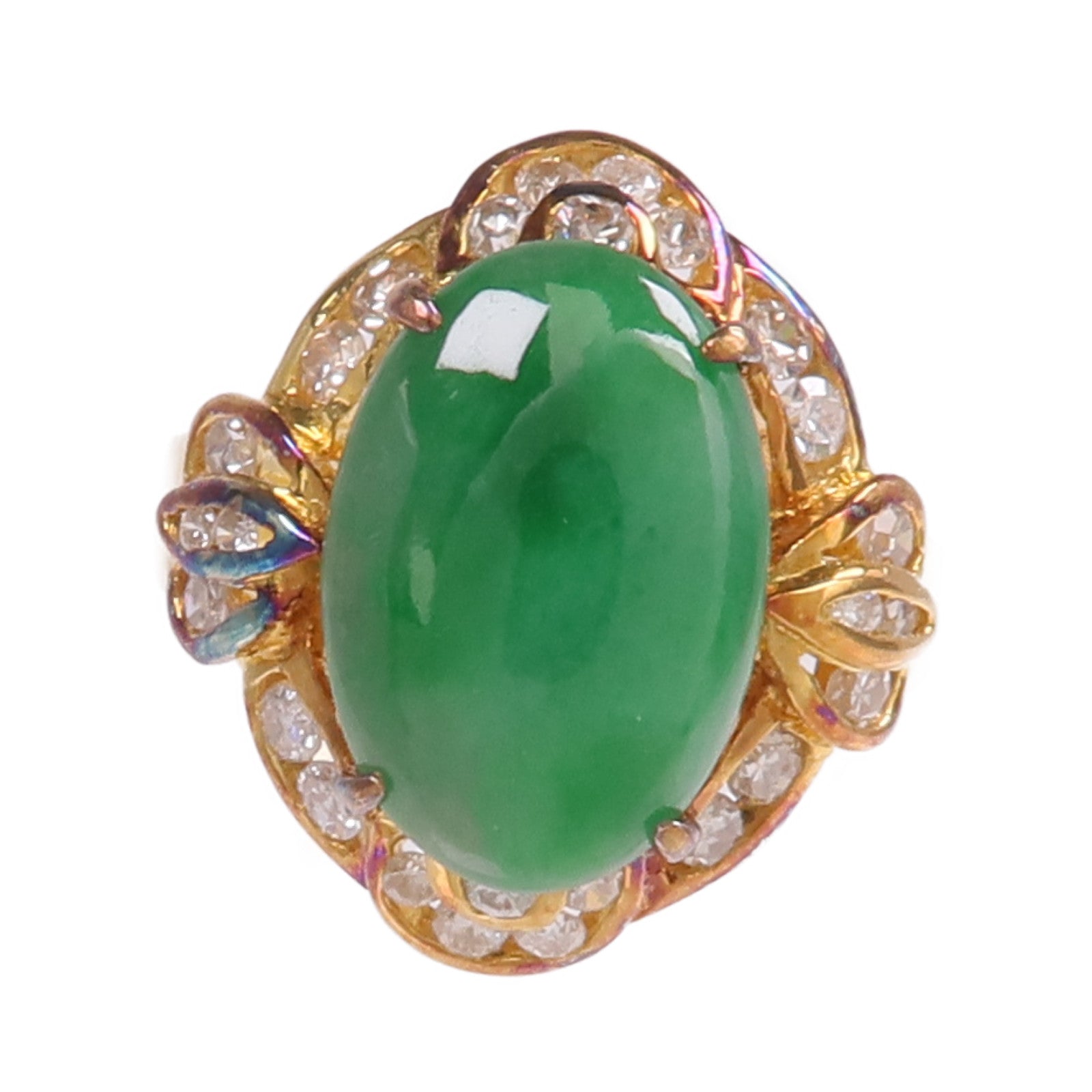 JEWELRY 18K黃金Jade Diamond Ring翡翠/鑽石戒指US#5.75