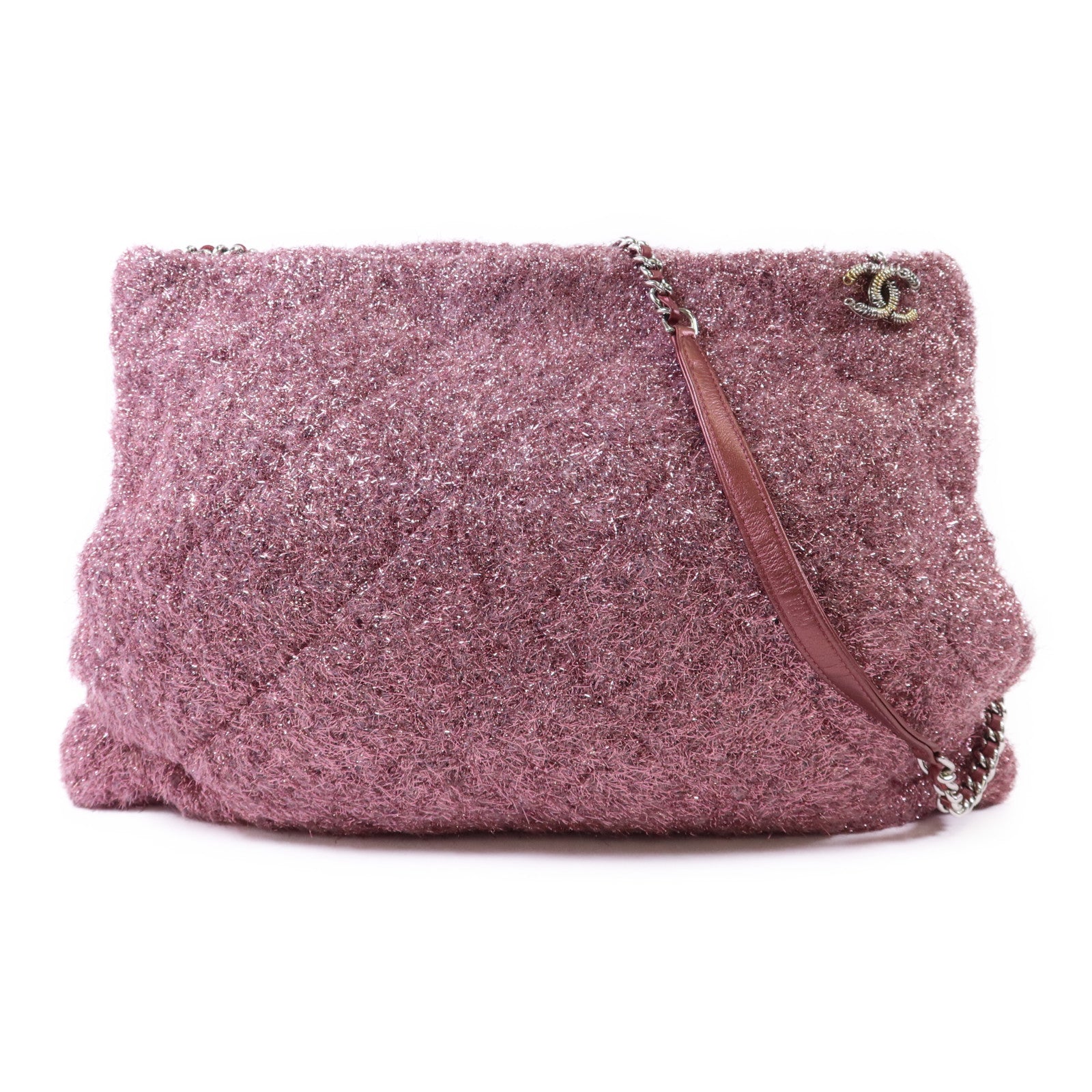 CHANEL 【激減優惠】針織布料Shoulder Bag銀扣鏈帶肩背袋