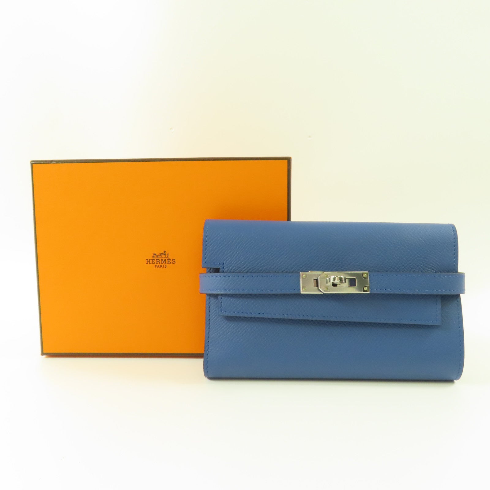 HERMES (PRICE DOWN) PHW Kelly Short Wallet Epsom Leather 7E Bleu Brighton