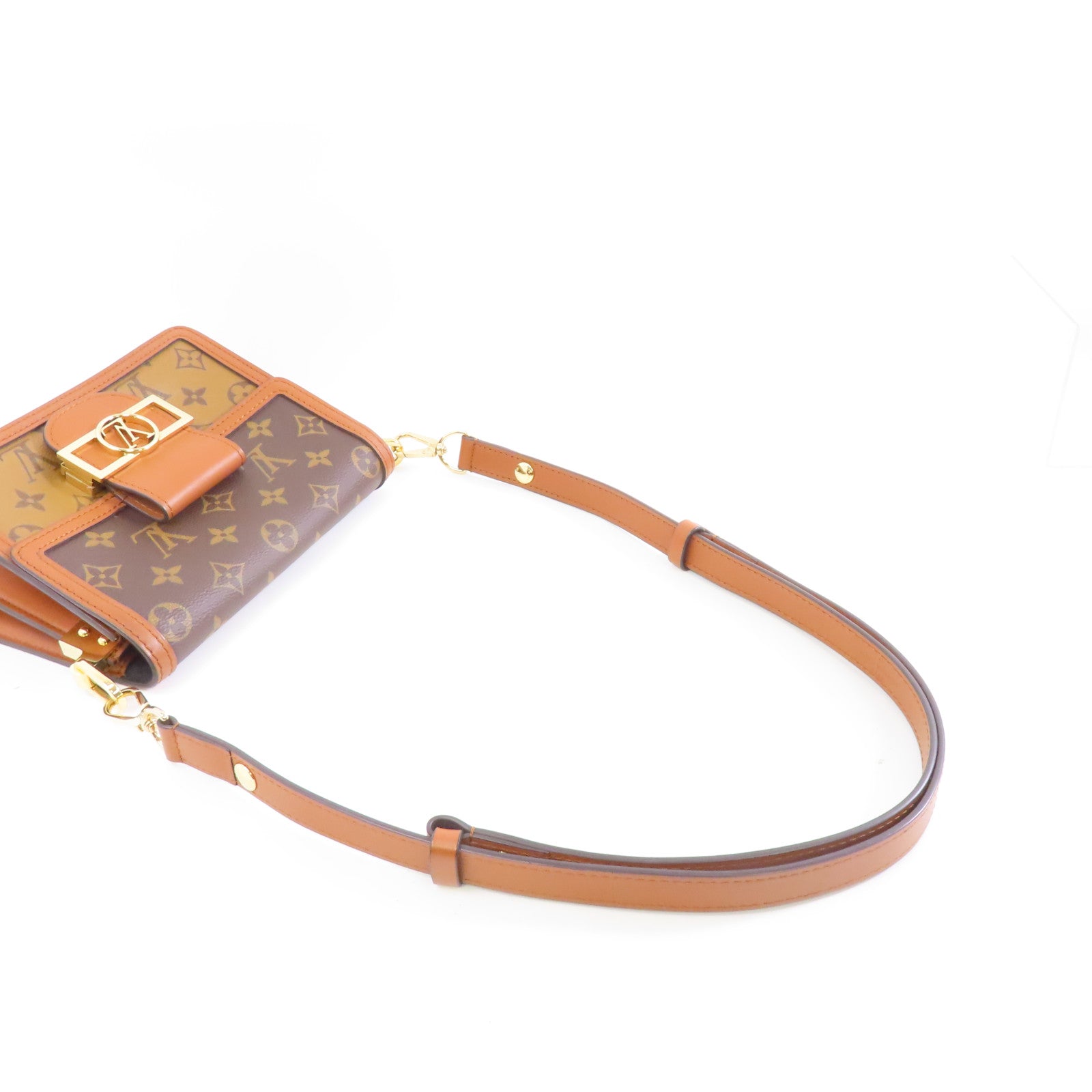 LOUIS VUITTON 【激減優惠】Monogram/Monogram Reverse Mini Dauphine金扣鏈帶肩背袋啡色