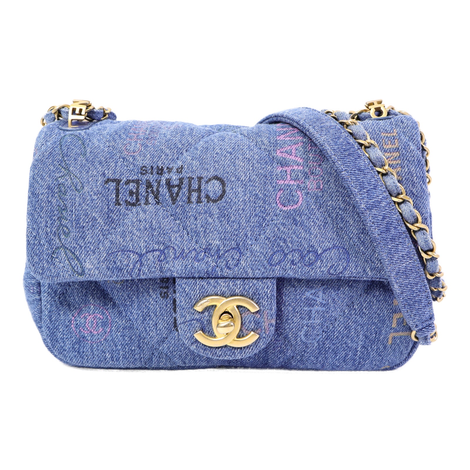 CHANEL 牛仔布Chain Shoulder Bag鏈帶肩背袋