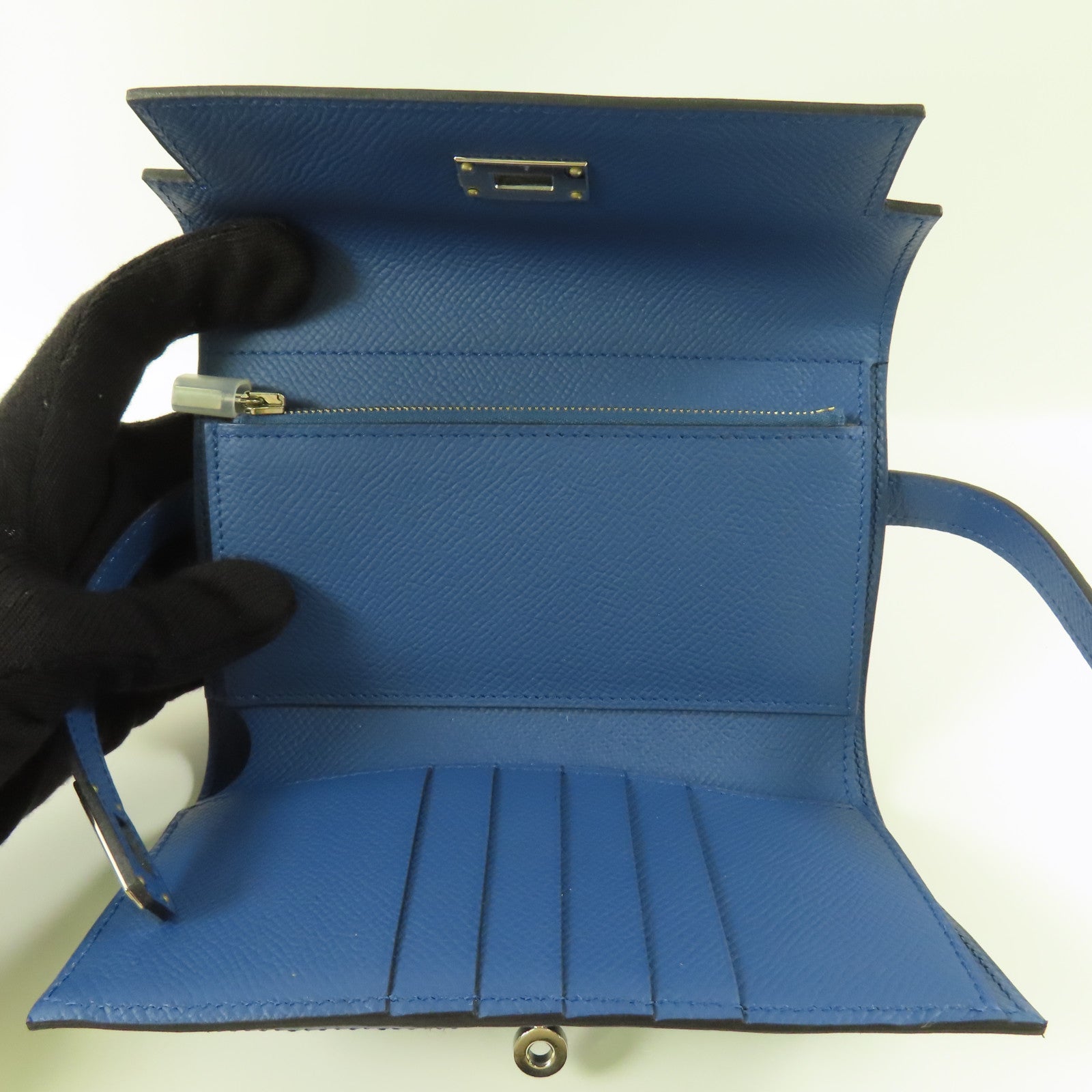 HERMES (PRICE DOWN) PHW Kelly Short Wallet Epsom Leather 7E Bleu Brighton