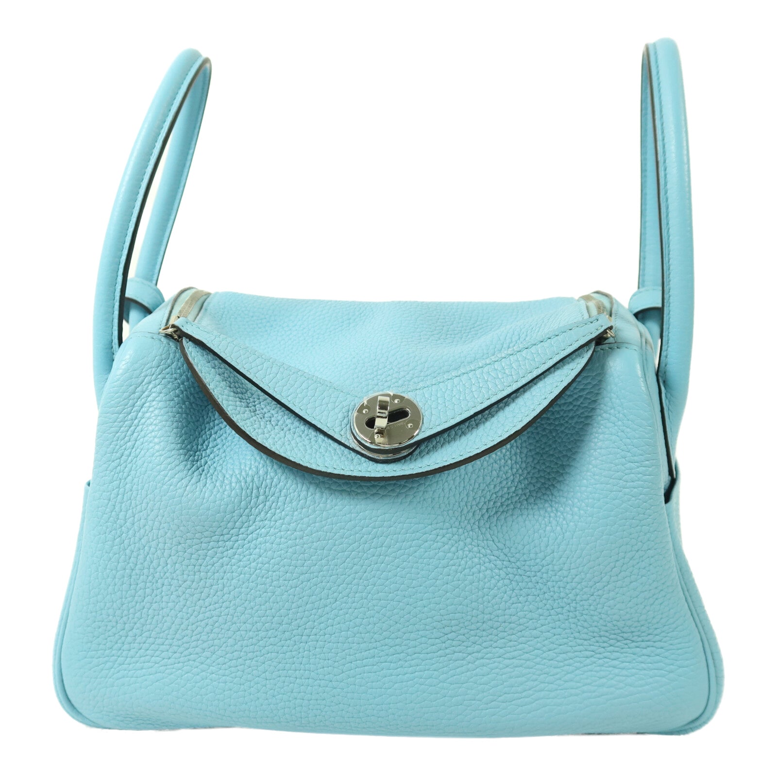 HERMES Clemence皮革Lindy 26銀扣手挽肩背兩用袋Blue Atoll