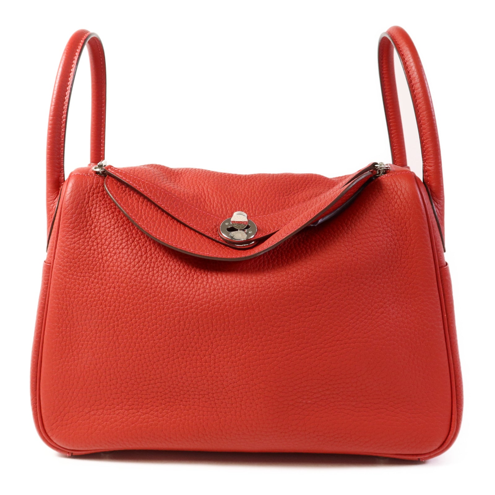 HERMES Clemence皮革Lindy 30銀扣手挽肩背兩用袋Rouge Casaque