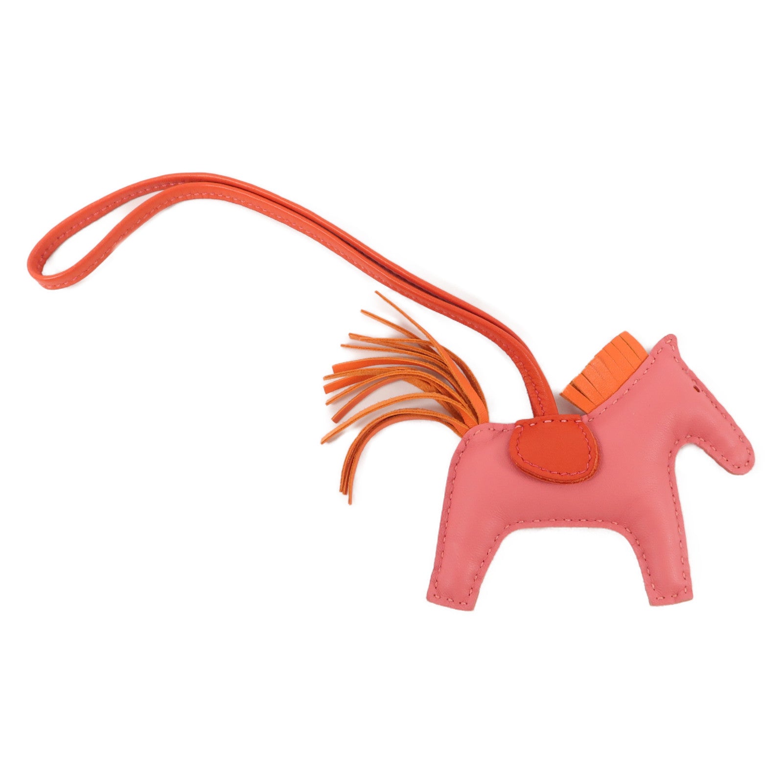 HERMES Milo皮革Rodeo PM掛飾Rose Azalee/Orange Poppy/Rouge Indien