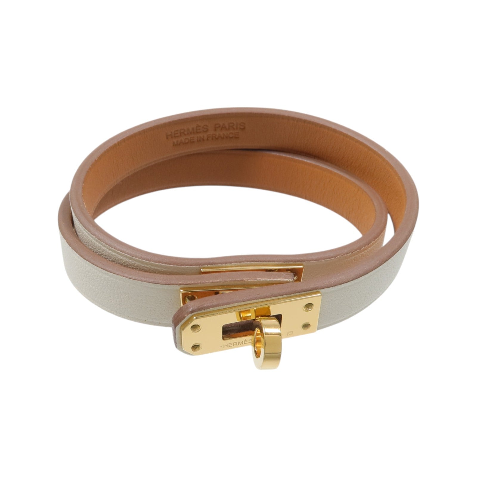 HERMES Swift皮革/金屬Mini Double Kelly Tour Bracelet手鏈Nata