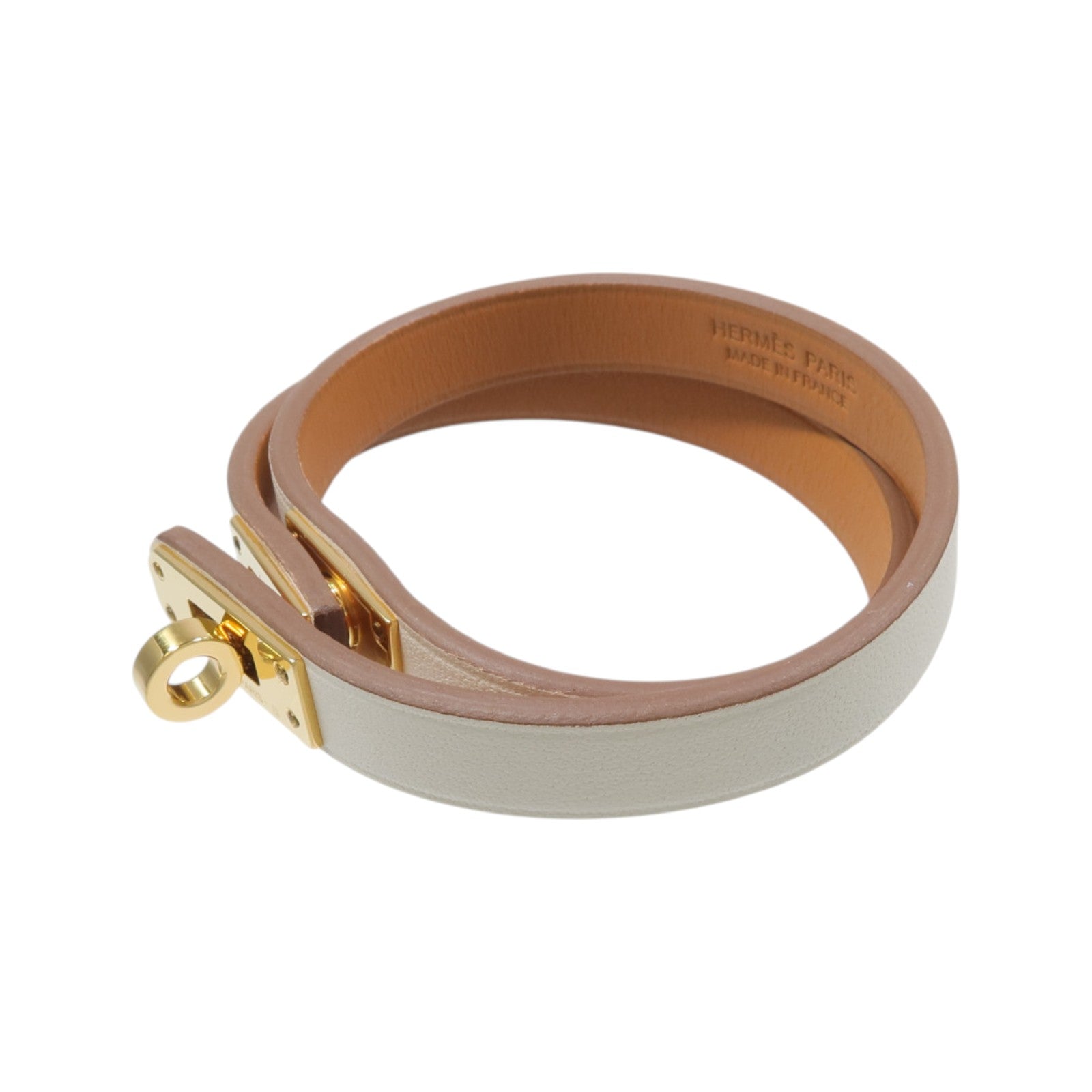 HERMES Swift皮革/金屬Mini Double Kelly Tour Bracelet手鏈Nata