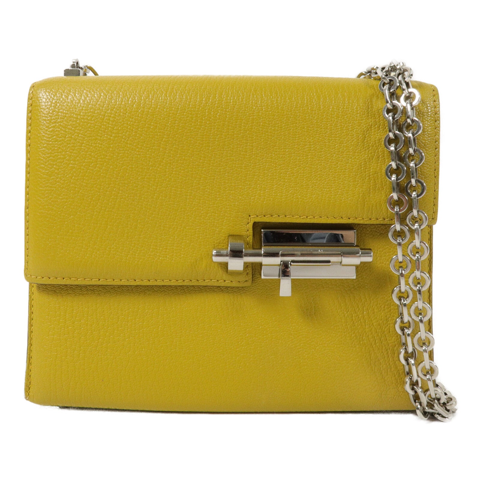 HERMES Chevre皮革Verrou Mini鏈帶肩背袋Jaune Ambre