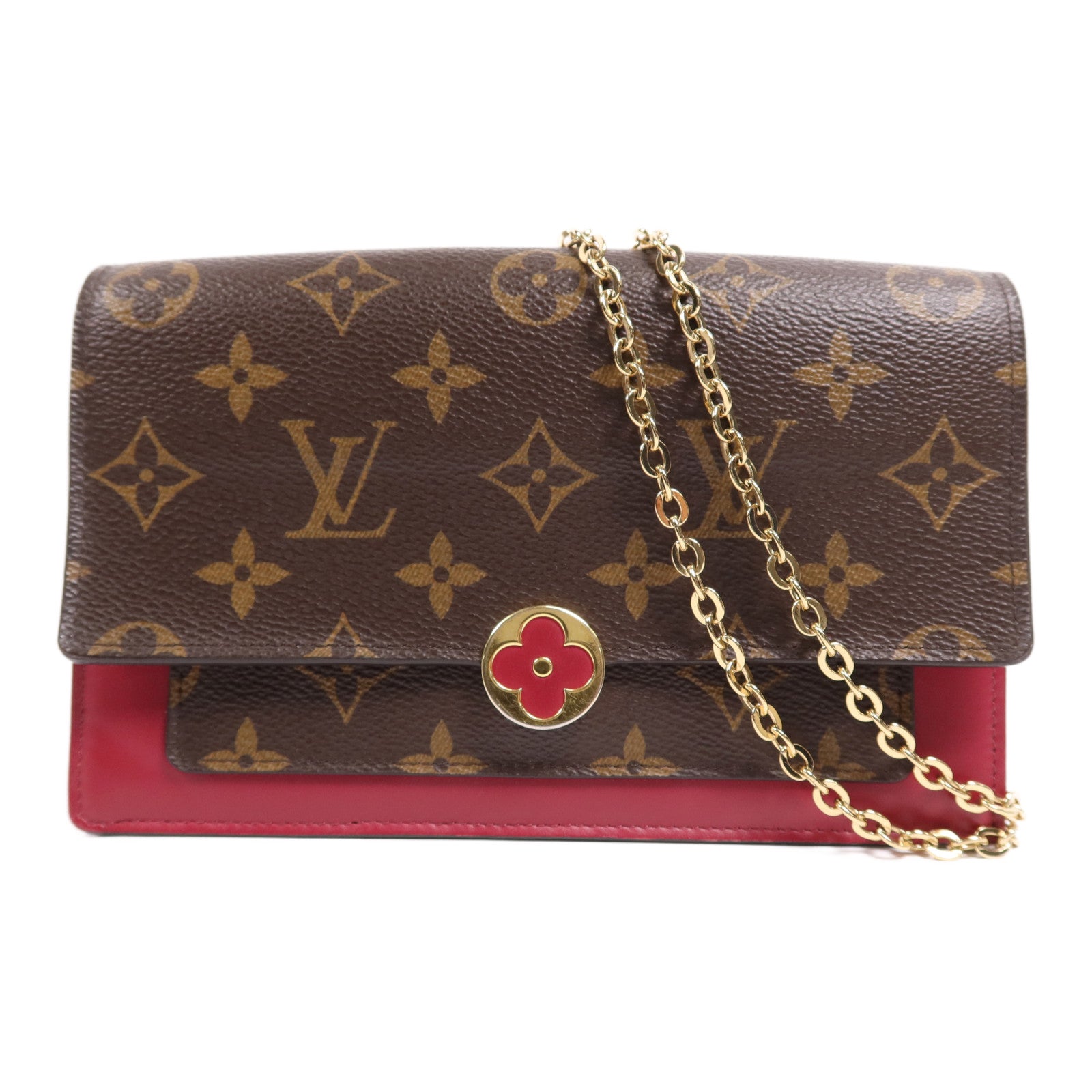 LOUIS VUITTON Monogram Portefeuille Flore金扣鏈帶肩背袋