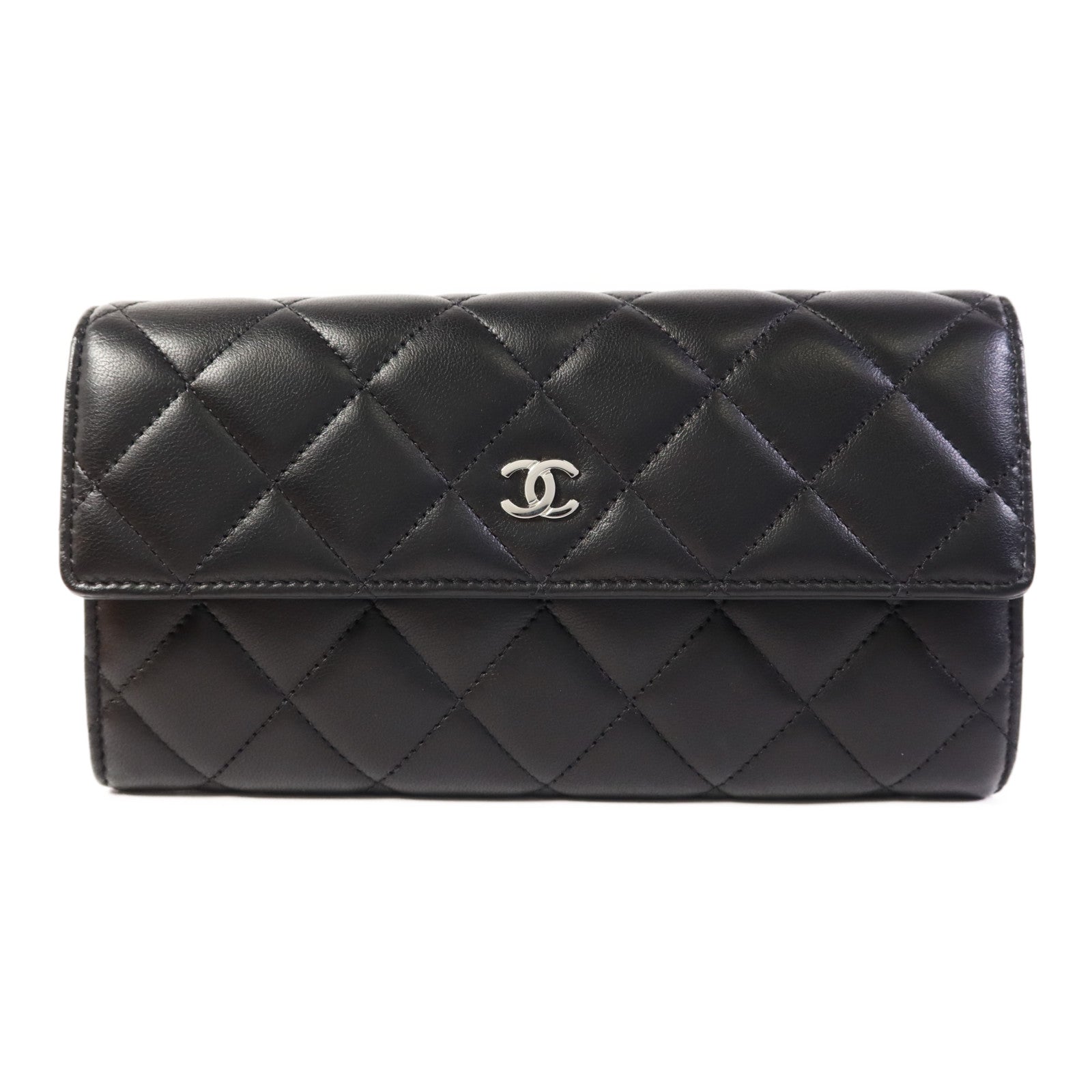 CHANEL 羊皮皮革Bifold Long Wallet銀扣長錢包