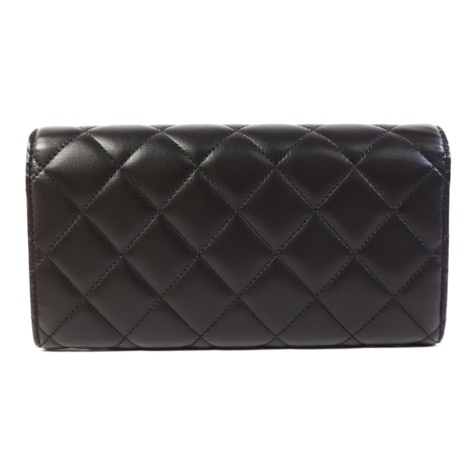 CHANEL 羊皮皮革Bifold Long Wallet銀扣長錢包