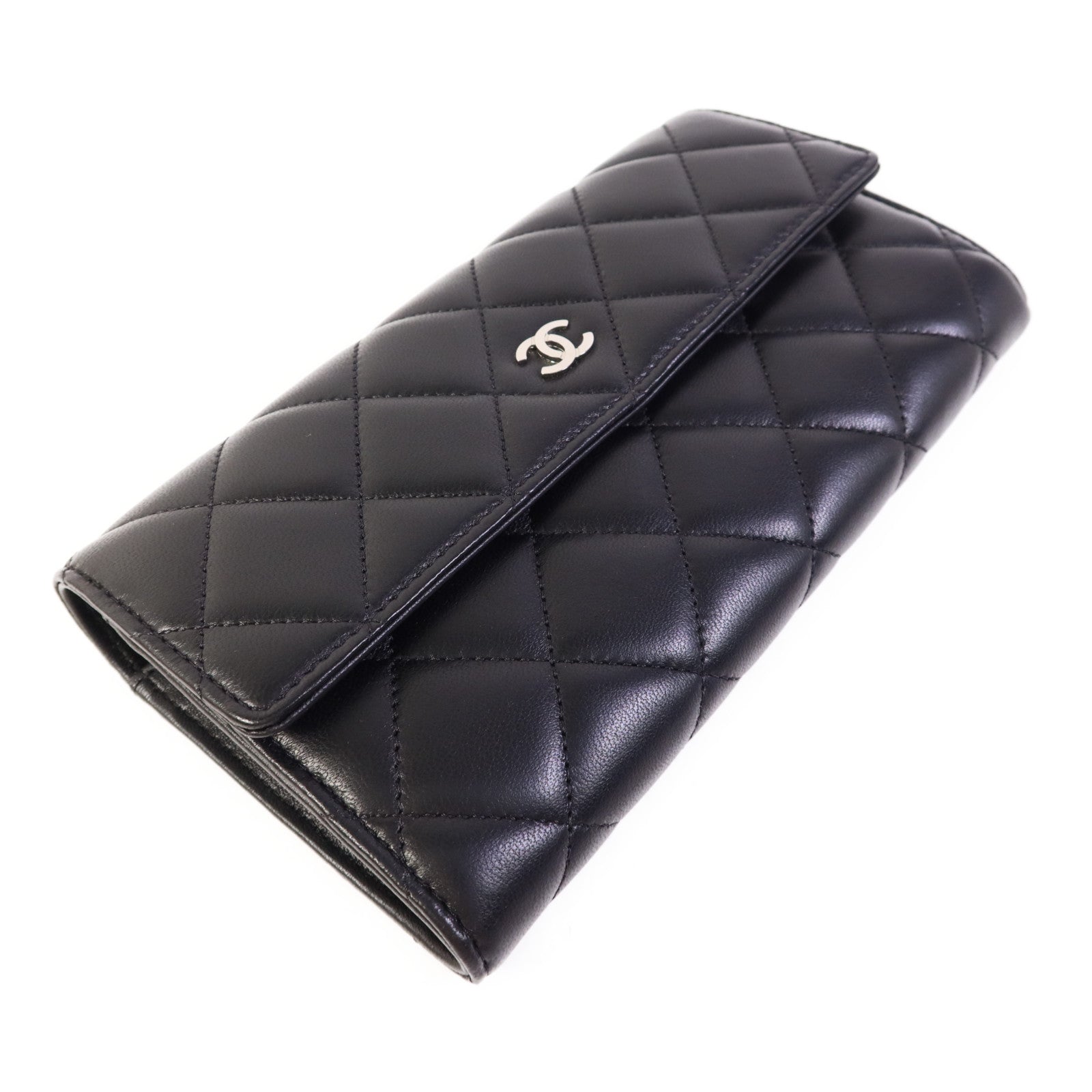 CHANEL 羊皮皮革Bifold Long Wallet銀扣長錢包