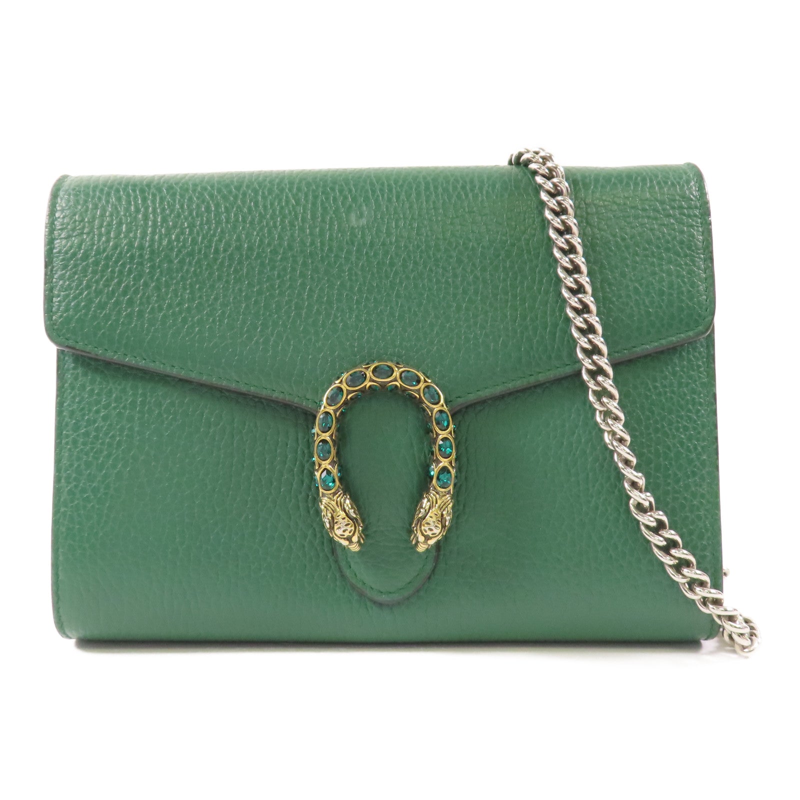 GUCCI GG Dionysus Chain Wallet Chain Shoulder Bag 401231 Calfskin Leather Green