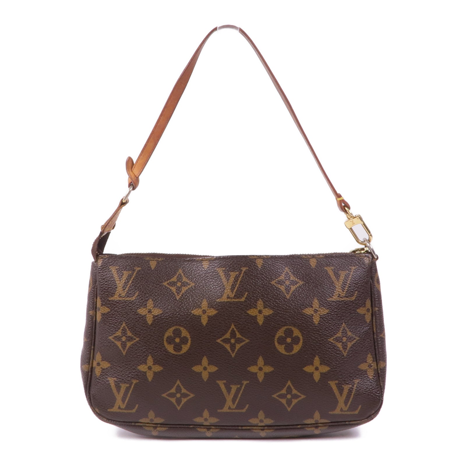 LOUIS VUITTON Monogram Pochette Accessoires金扣手挽袋棕色