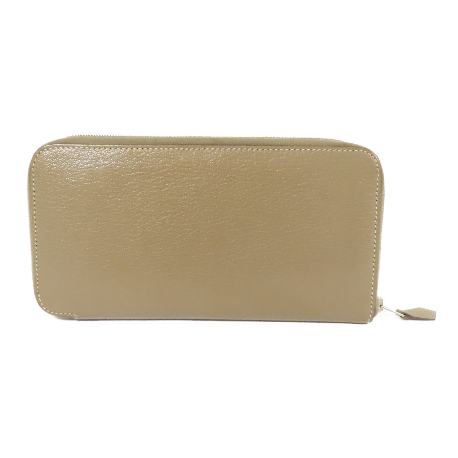 HERMES Chevre皮革Azap Wallet銀扣長錢包Etoupe