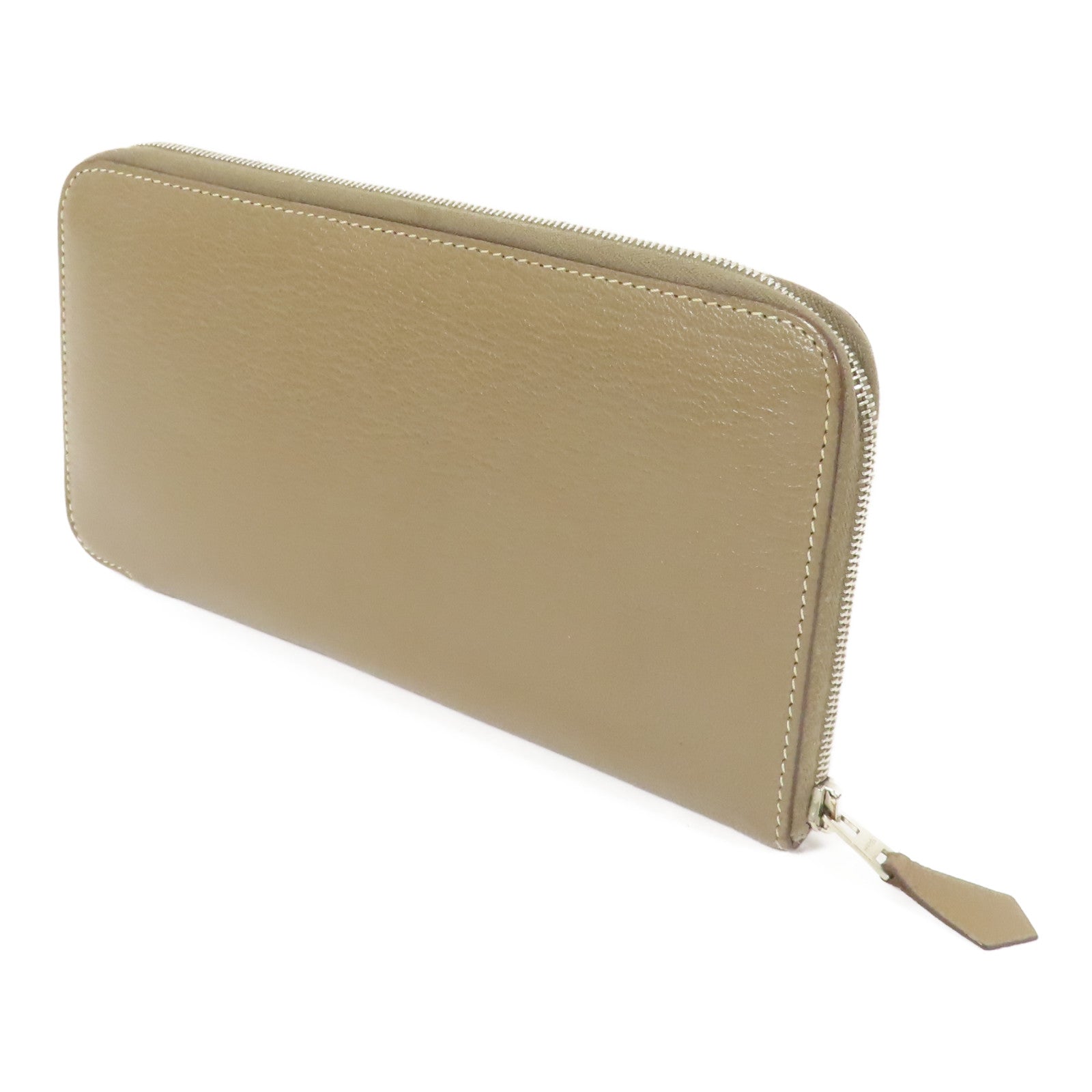 HERMES Chevre皮革Azap Wallet銀扣長錢包Etoupe